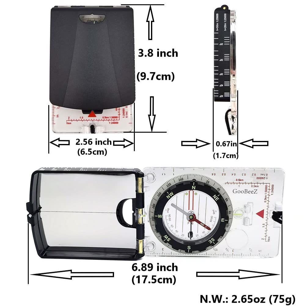 Goobeez Map Baseplate Compass With Adjustable Declination Clinometer Magnifying Glass For Hiking Backpacking Camping (Gbz-Bp6F)