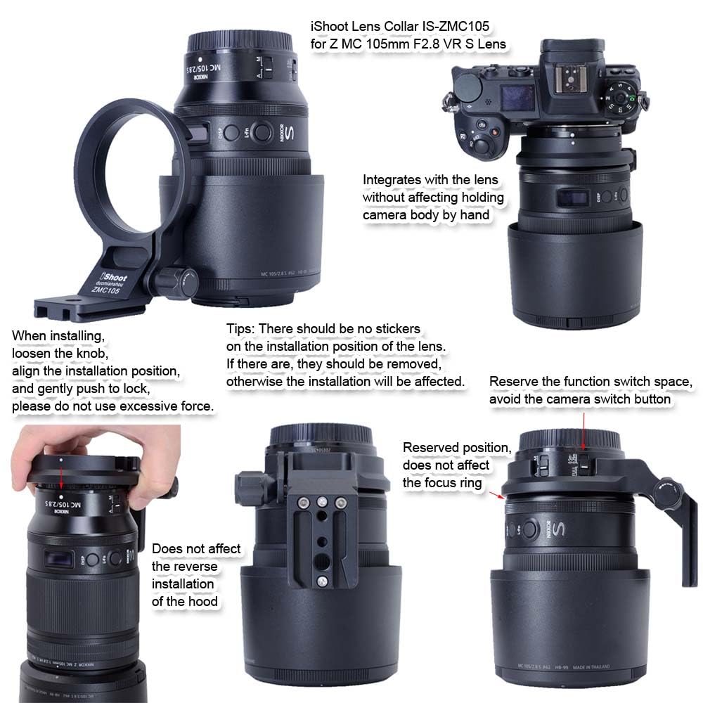 Ishoot Lens Collar Tripod Mount Ring Socket Compatible With Nikon Nikkor Z Mc 105Mm F/2.8 Vr S, Z 135Mm F1.8 S Plena & Z 85Mm F1