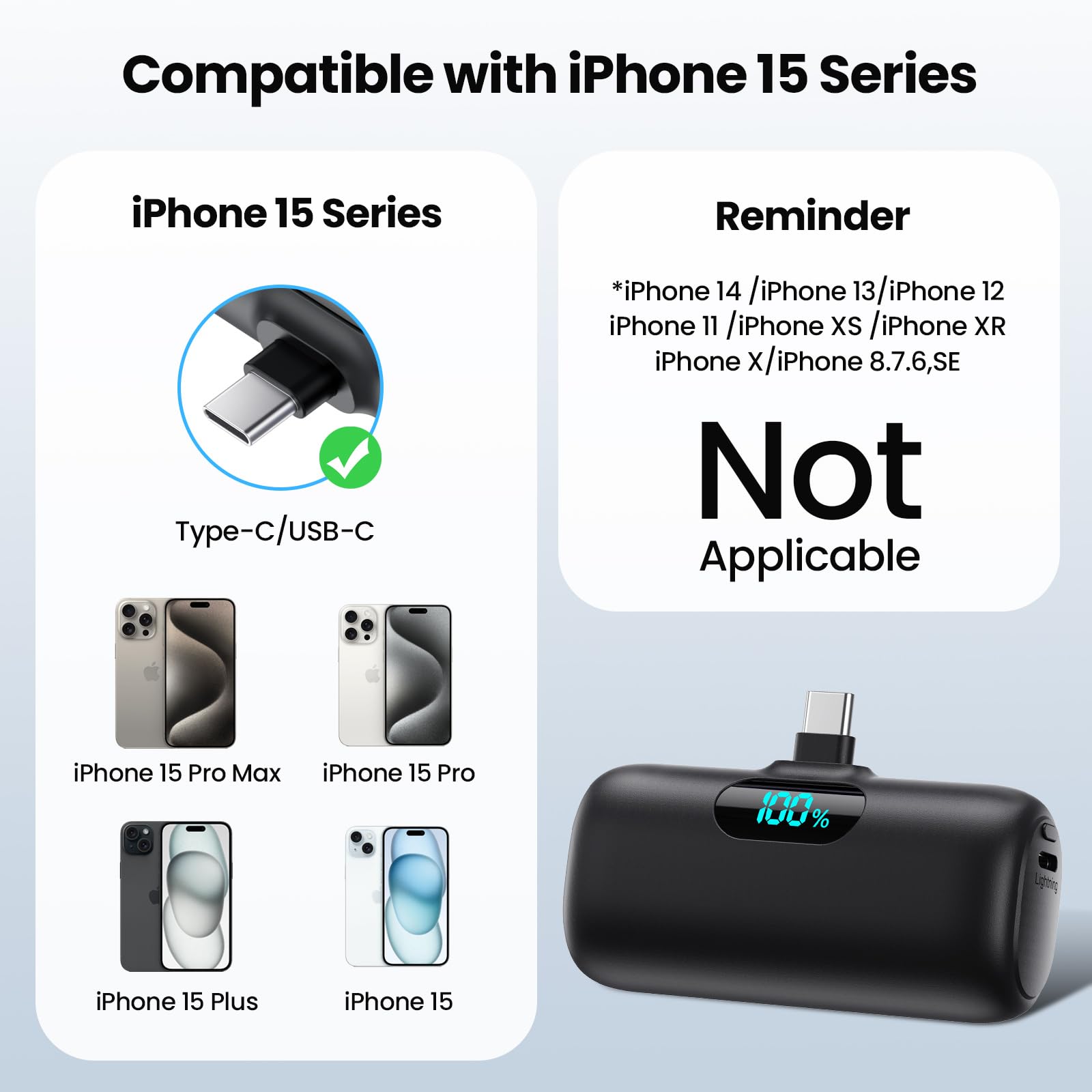 Mini Portable Charger Usb C Power Bank,Upgraded 5000Mah Pd Fast Charging Battery Pack Built In Usb C Connector,Lcd Display,Compa