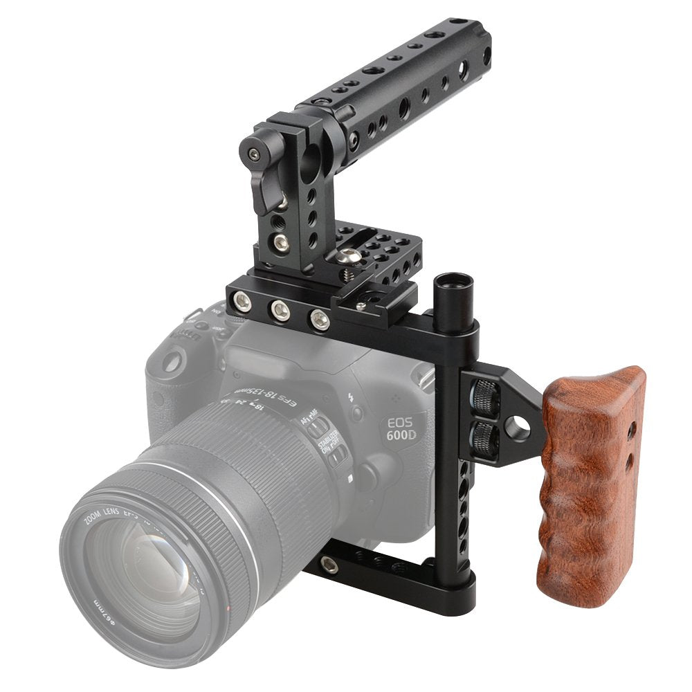 CAMVATE DSLR Camera Cage Top Handle Wood Grip Compatible for Sony Panasonnic - 1175