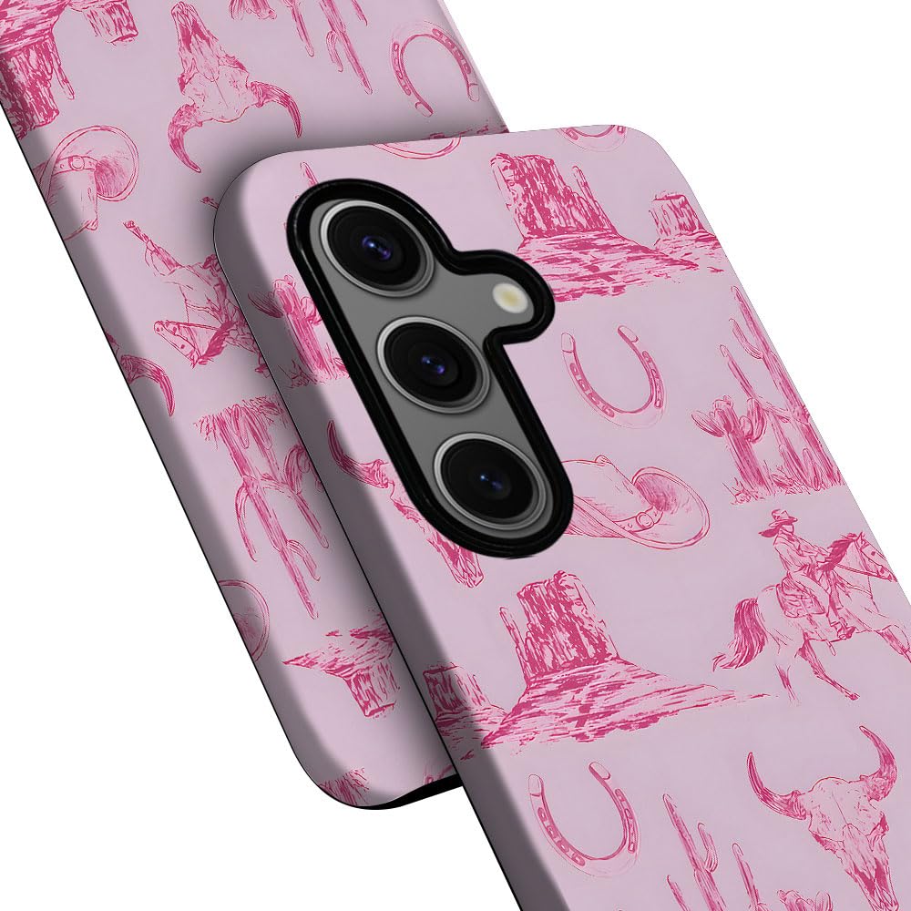 Tnxee Case For Samsung Galaxy S24 Plus,Pink Hat Horse Western Cowboy Phone Case Drop Resistant Frosted 2 In 1 Solid Dual-Layer C