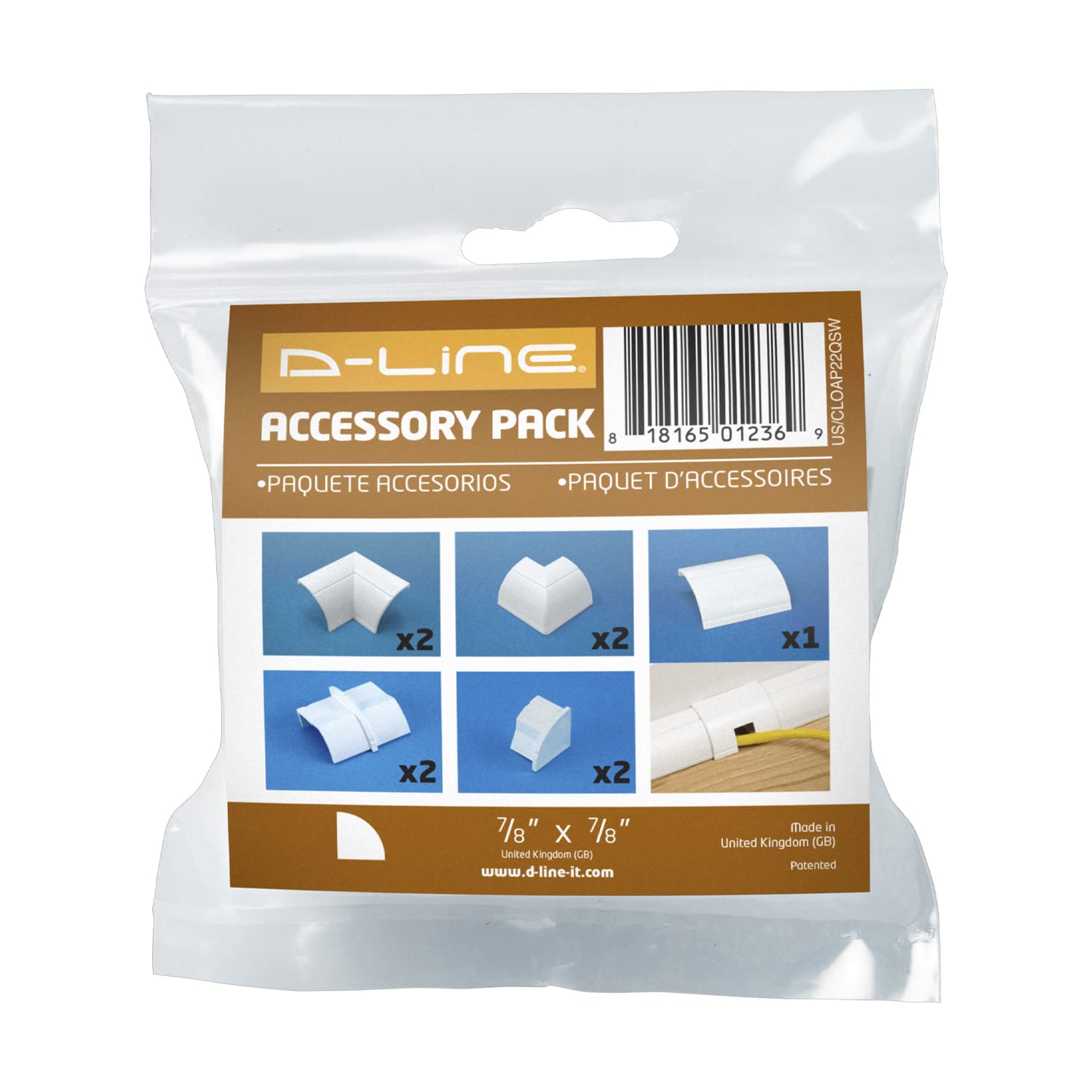 D Line Quarter Round Cable Raceway Accessory Multipack, 9 Piece Pack, Join 0.87'' (W) X 0.87'' (H) Cord Cover Lengths   White