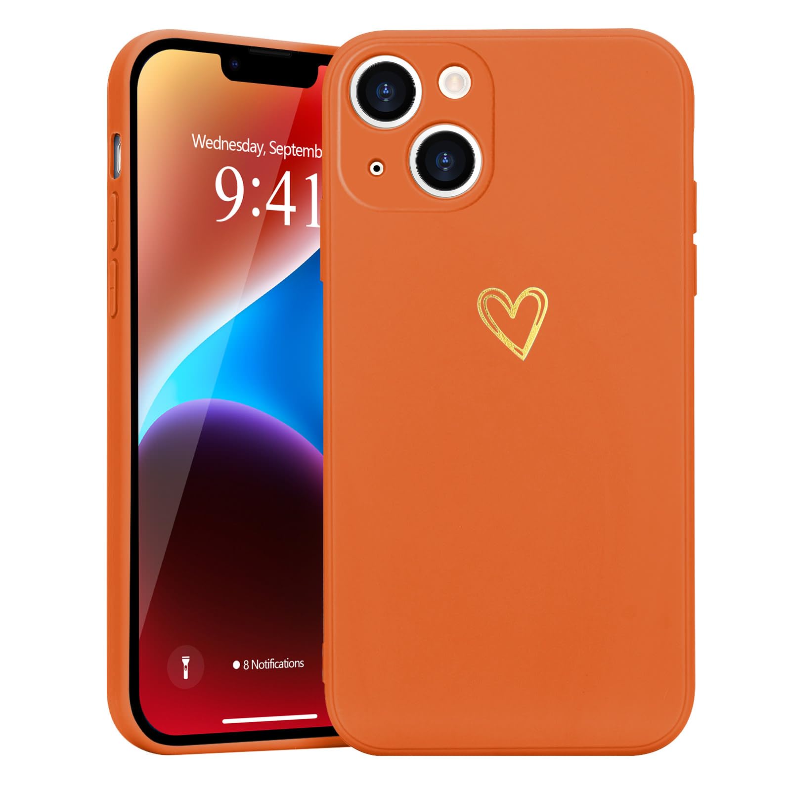 Wirvyuer For Iphone 14 Case Cute Slim Shockproof Phone Case With Wireless Charging Support And Protection, Orange