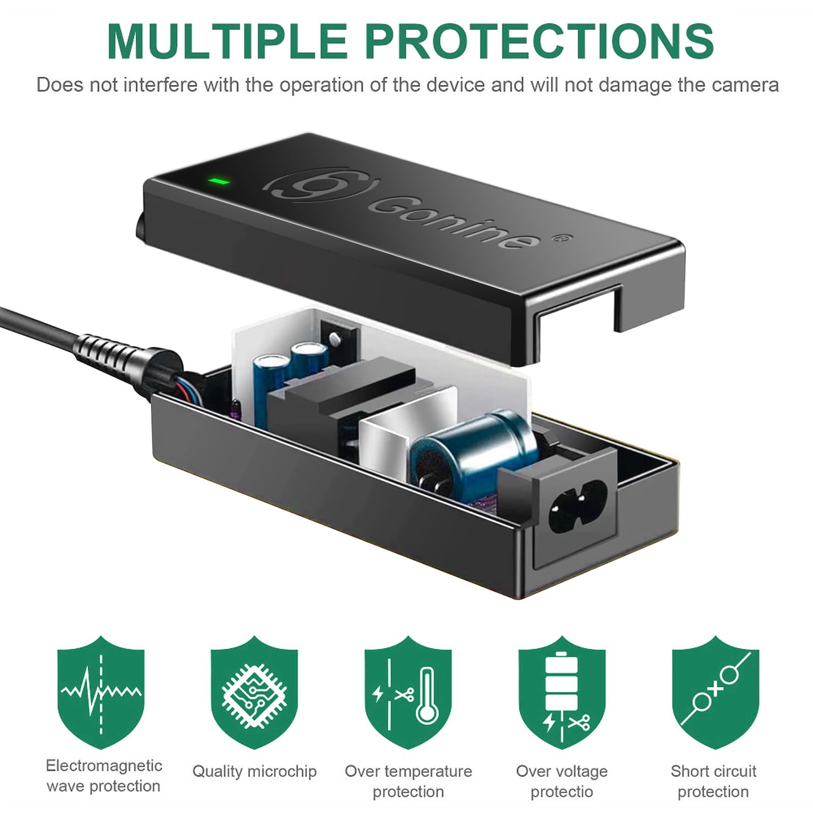 Gonine DMW DCC12 Dummy Battery & AC Adapter Kit for Panasonic Lumix GH5, GH4, G9, GH3 - Reliable Power Supply Solution