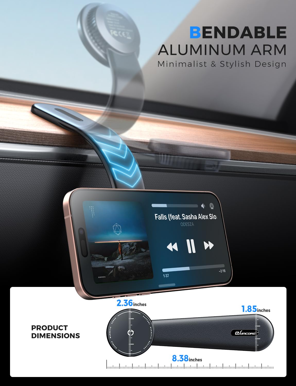 Esamcore For Magsafe Car Mount Charger, Wireless Magnetic Car Phone Holder Detachable 15W Fast Charging For Dashboard With Benda