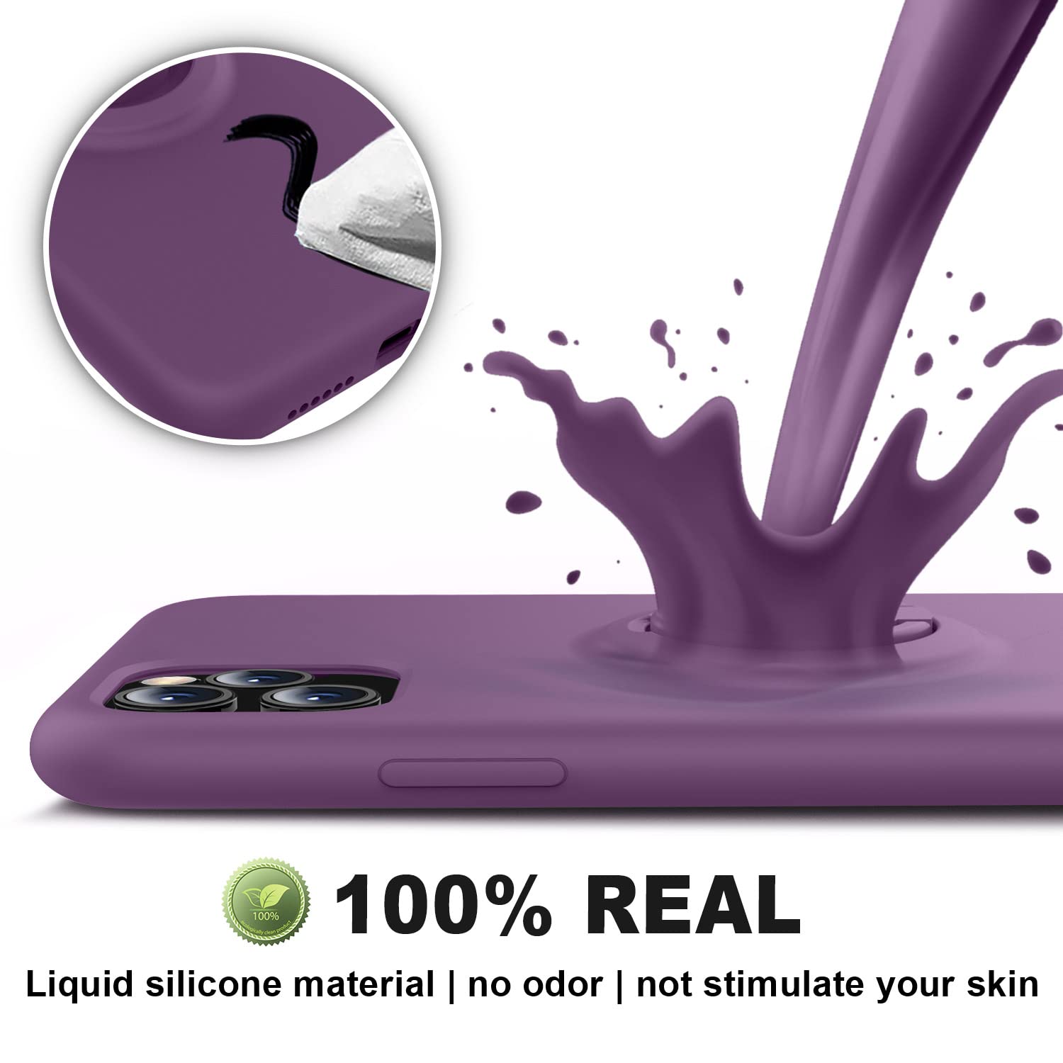 Thomo iPhone 11 Pro Max Phone Case Liquid Silicone Ring Holder Kickstand Full-Body Protective Grape
