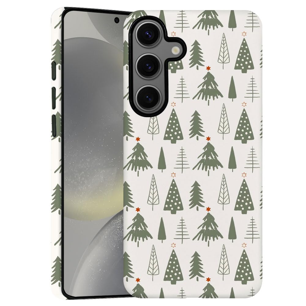 TnXee Case for Samsung Galaxy S24,Merry Christmas Tree Green Pattern Phone Case Drop Resistant Frosted 2 in 1 Solid Dual-Layer C