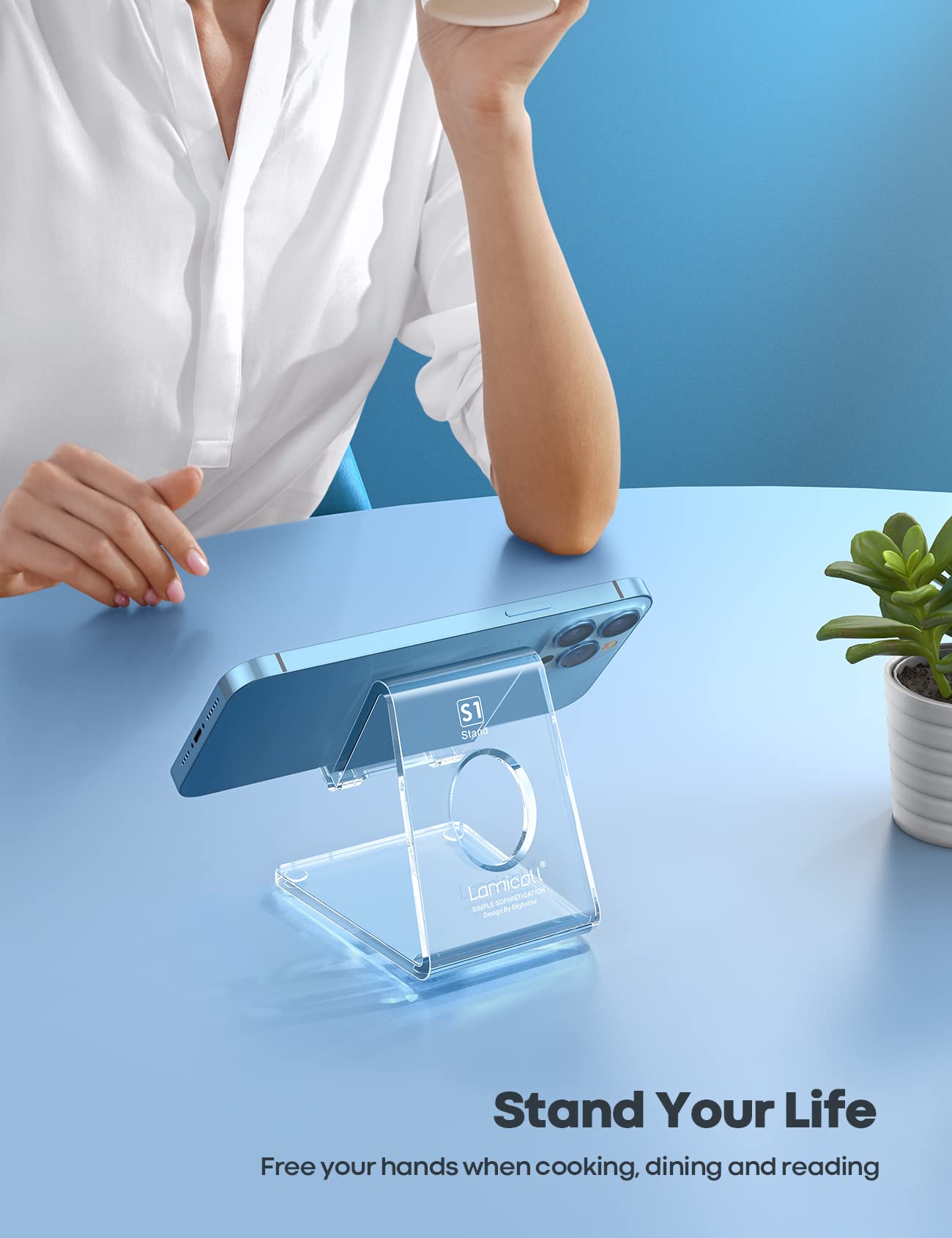 Lamicall Cell Phone Stand, Desk Accessories   Clear Office Cell Phone Holder, Acrylic Phone Stand For Desk, Desktop, Acrylic Off