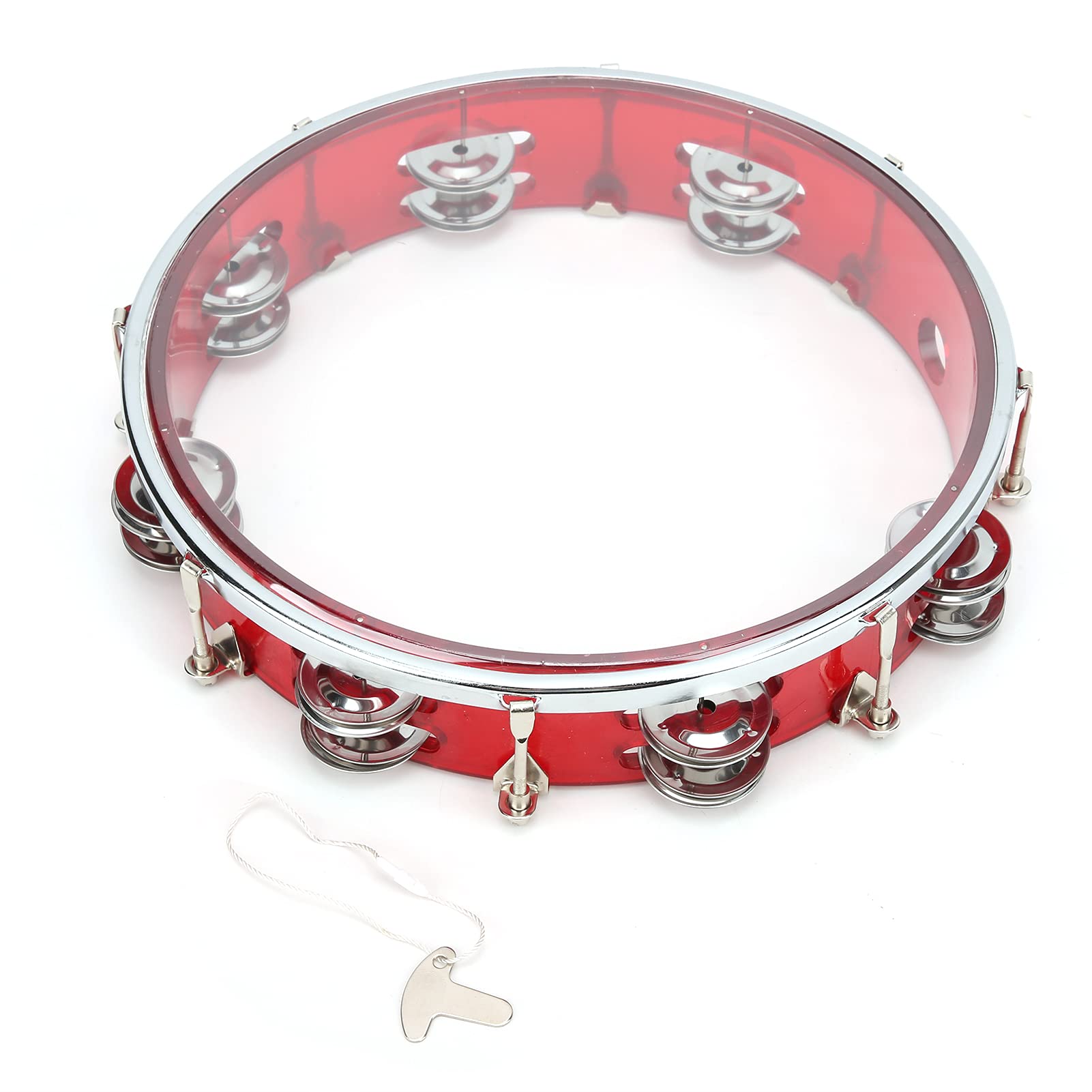 Tambourine Double Row, 10 in Adjustable Tone Hand Drum Hand Held Tambourines Drum Double Row Metal Jingles for Party Performance