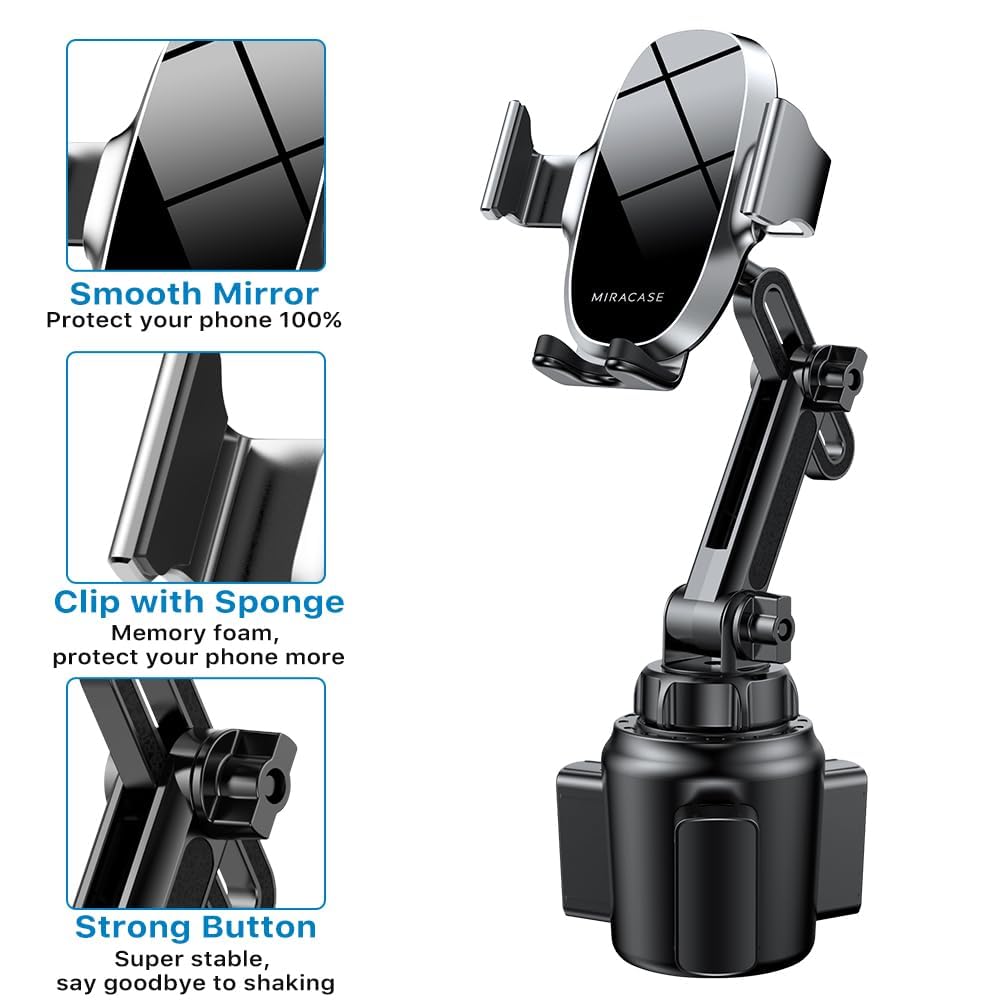 Miracase Cup Phone Holder For Car, [Upgraded Version] Adjustable Long Neck Car Cup Holder Phone Mount Cradle Friendly Compatible