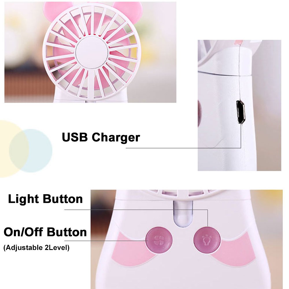 Innerest Mini Cooling Fan Personal Handheld Standable Multi Color Led Lights 2 Adjustable Speeds Travel Camping Festival Uses (M