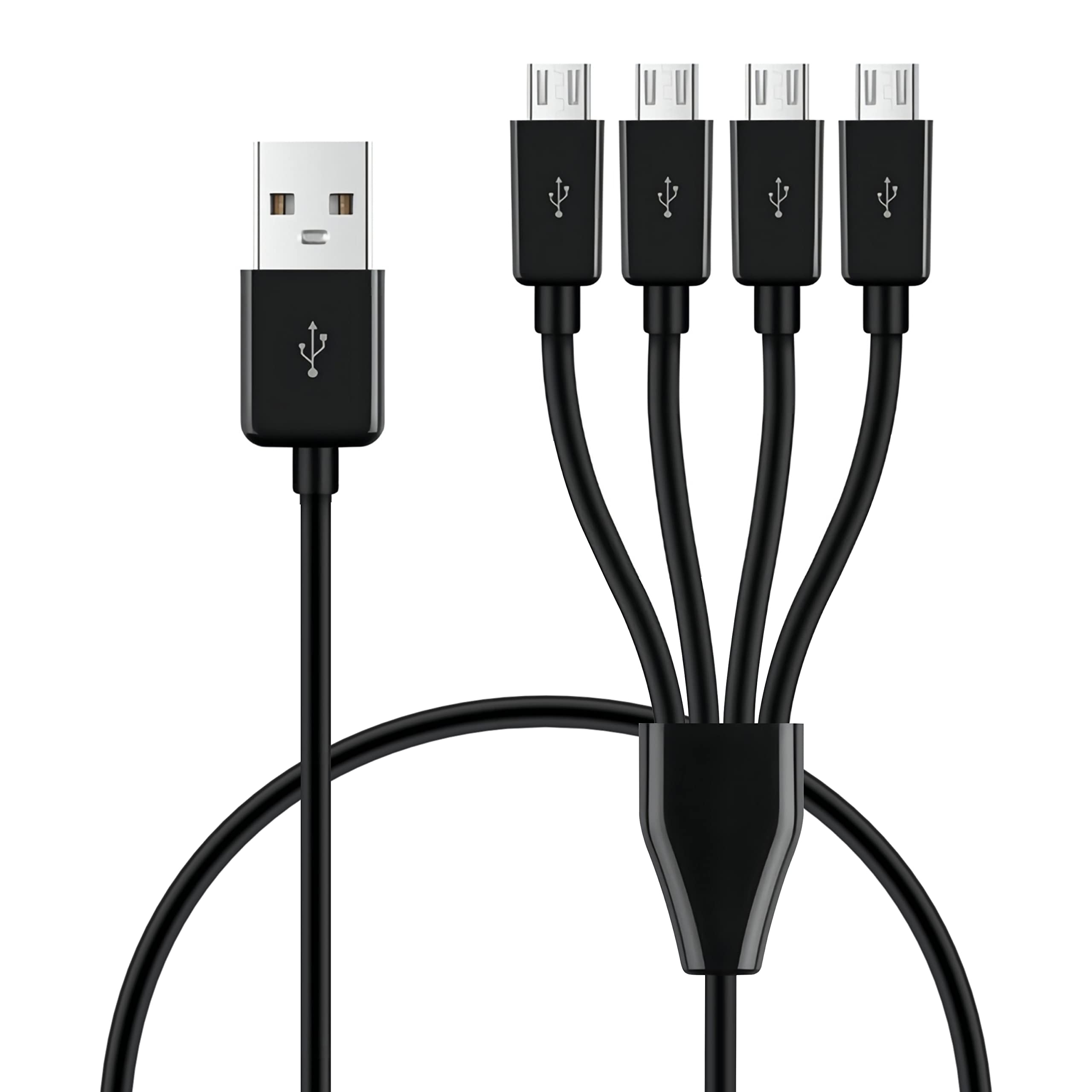 Gelrhonr 4 In 1 Usb 2.0 A Male To Micro Usb Male Charging Cord, Multi Usb Data Sync Adapter, Splitter Cable (Black 0.5M 4 Micro)