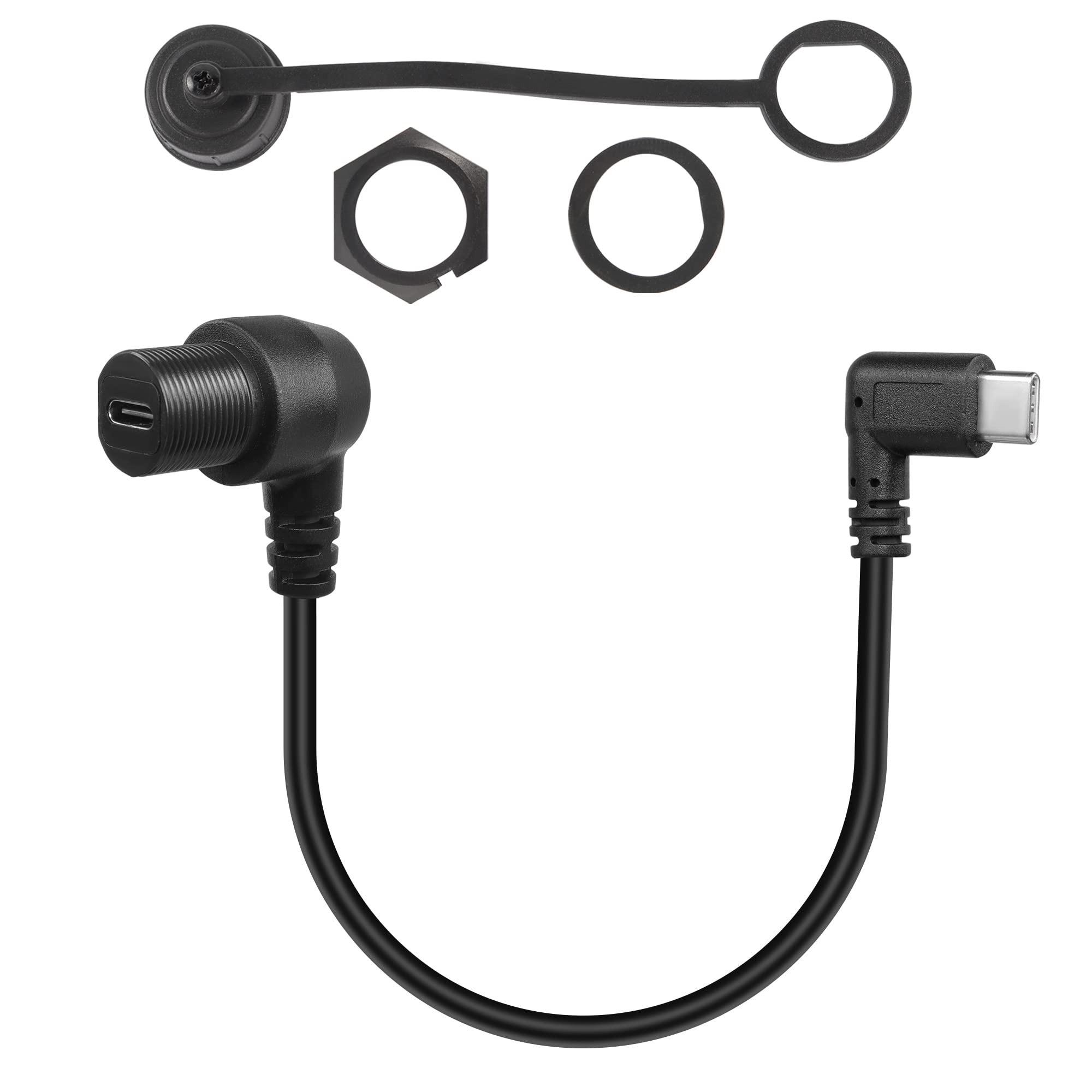 Qianrenon 90 Degree Angle Usb C Flush Panel Mount Cable Usb Type C 2.0 Female To Male Right Angle Waterproof Extension Cable, Th