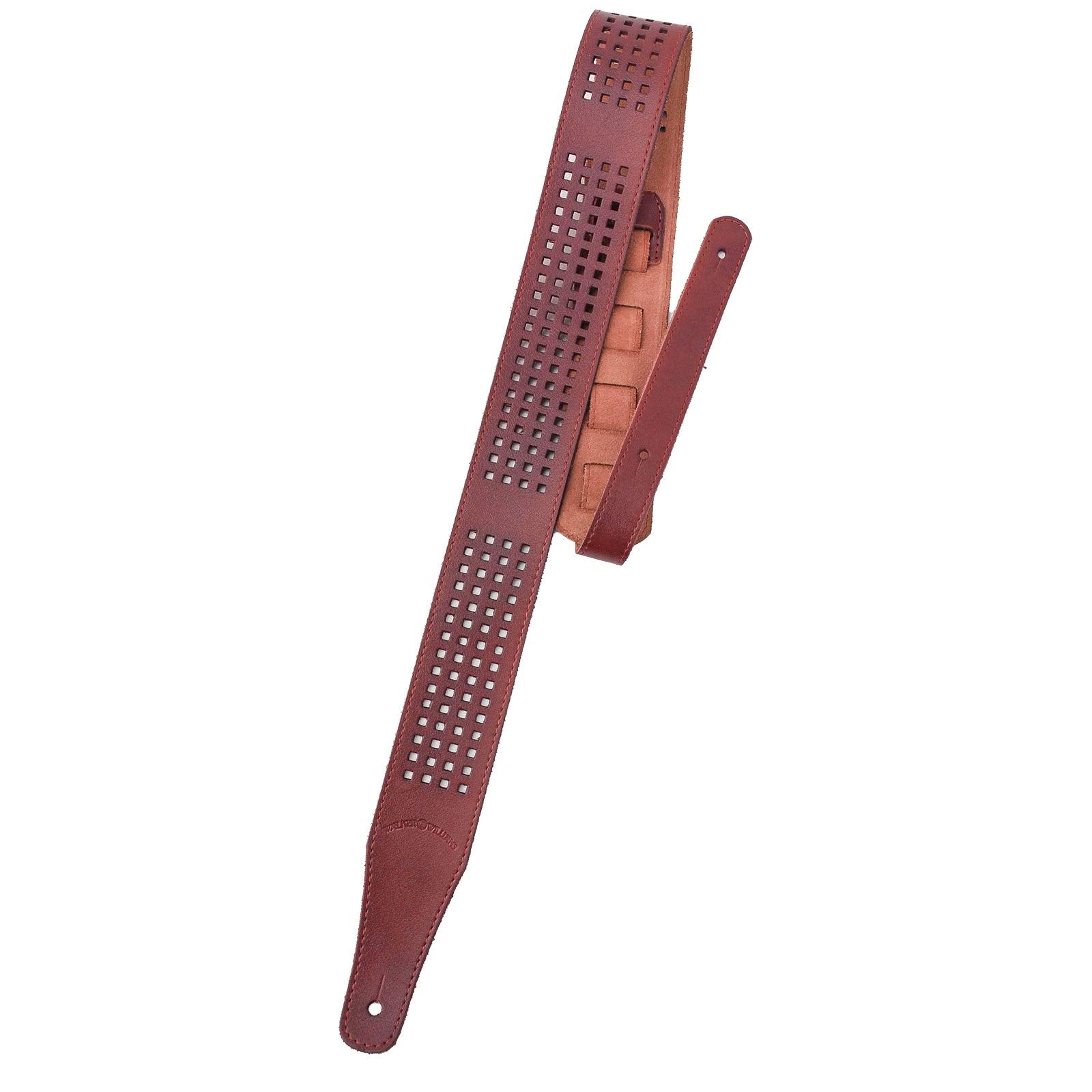 Walker & Williams St 07 Burgundy Brown Waffle Cut 100% Leather Guitar Strap