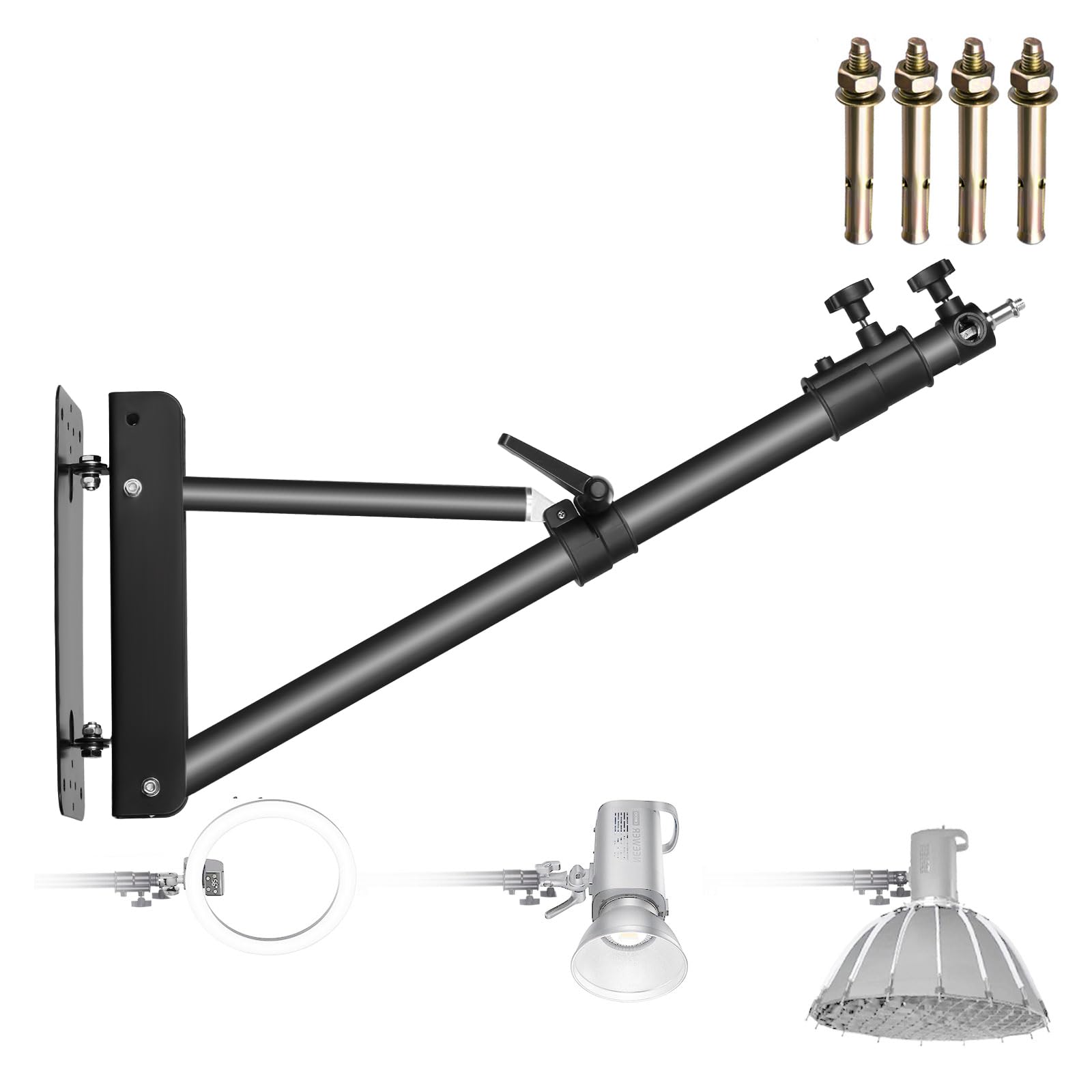 Neewer Wall Mounting Boom Arm with Triangle Base for Photography Studio Video Strobe Light Monolight Softbox Umbrella Reflector,