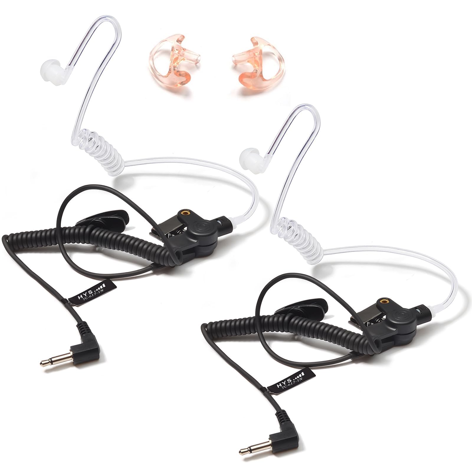 Hys 3.5Mm Police Listen Only Acoustic Tube Earpiece With One Pair Medium Earmolds For Speaker Mics