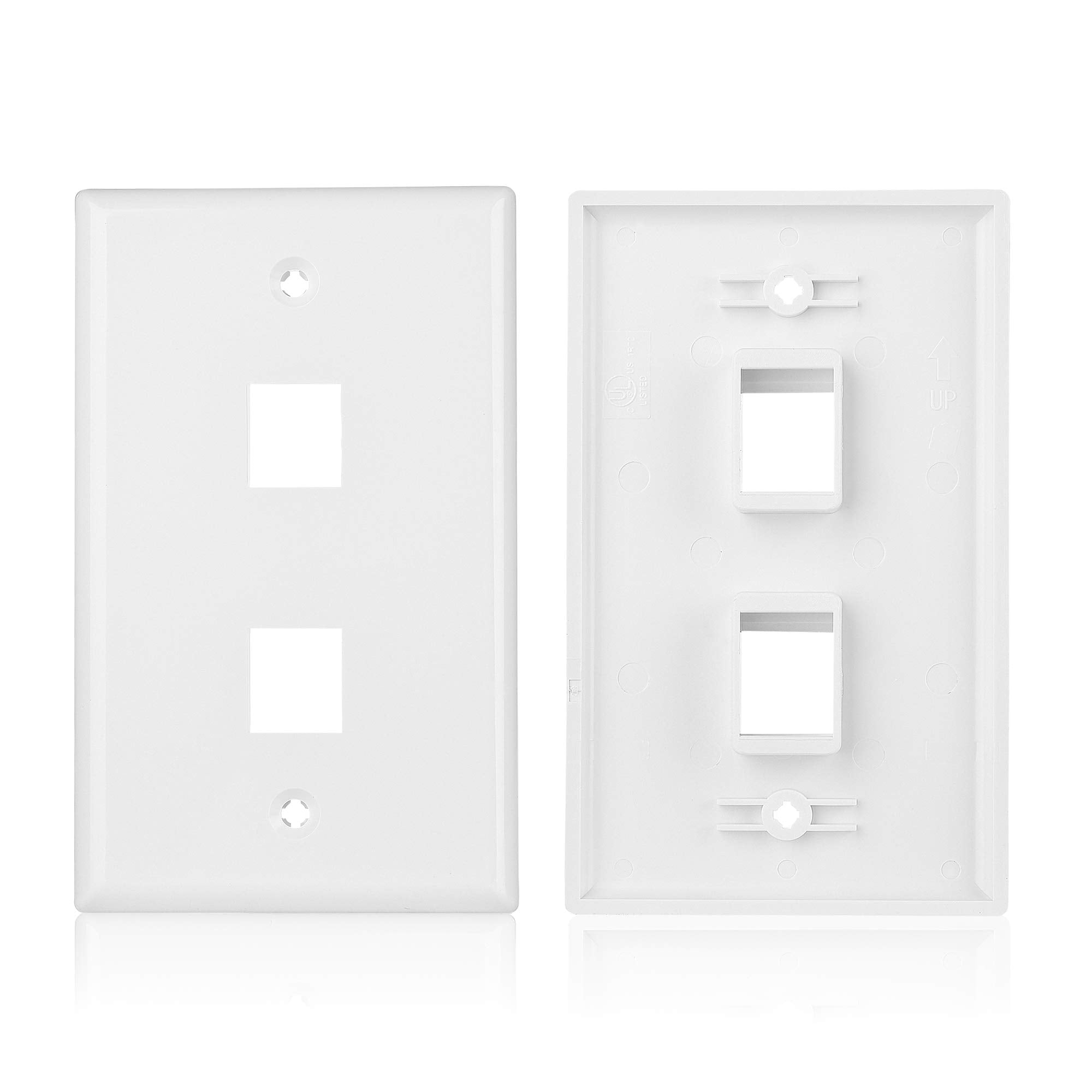 Cable Matters 2 Pack 2 Port Ethernet Wall Plate, Cat6 Wall Plate / Cat5 Ethernet Wall Outlet In White With White Ethernet Keysto