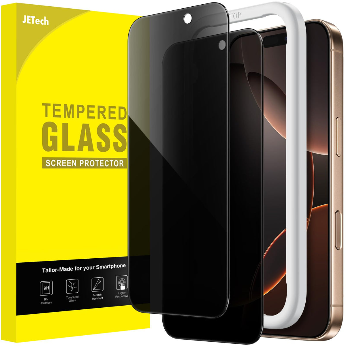 Jetech Privacy Screen Protector For Iphone 16 Pro Max 6.9 Inch, Anti Spy Tempered Glass Film With Easy Installation Tool, 2 Pack