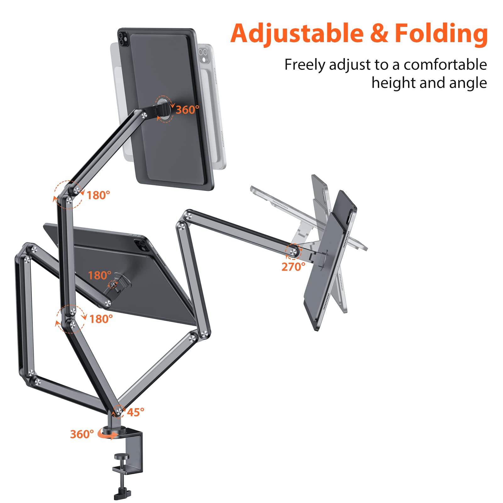 Ku Xiu Magnetic Ipad Pro 11 Stand, Foldable Arm Tablet Holder For Working, Multi-Node Adjustable Premium Portable Ipad Mount For