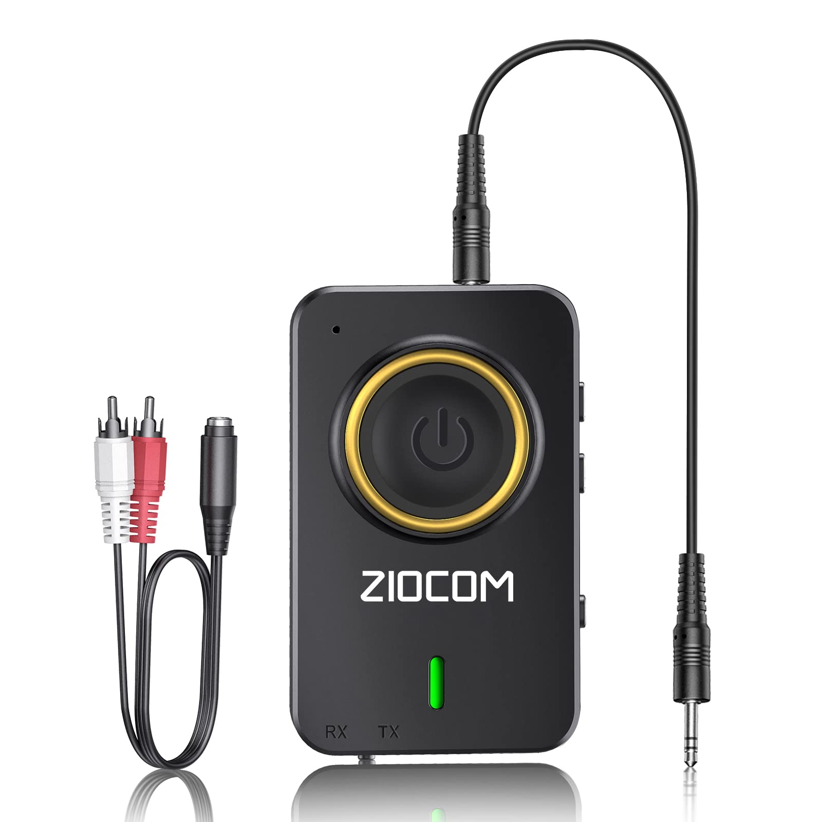 Ziocom Bluetooth Transmitter For Tv Pc, Bluetooth Receiver For Car Speaker, 2 In 1 Wireless 3.5Mm Bluetooth Aux Adapter With Built In Mic And Battery, Dual Link, Aptx Low Latency (Black)