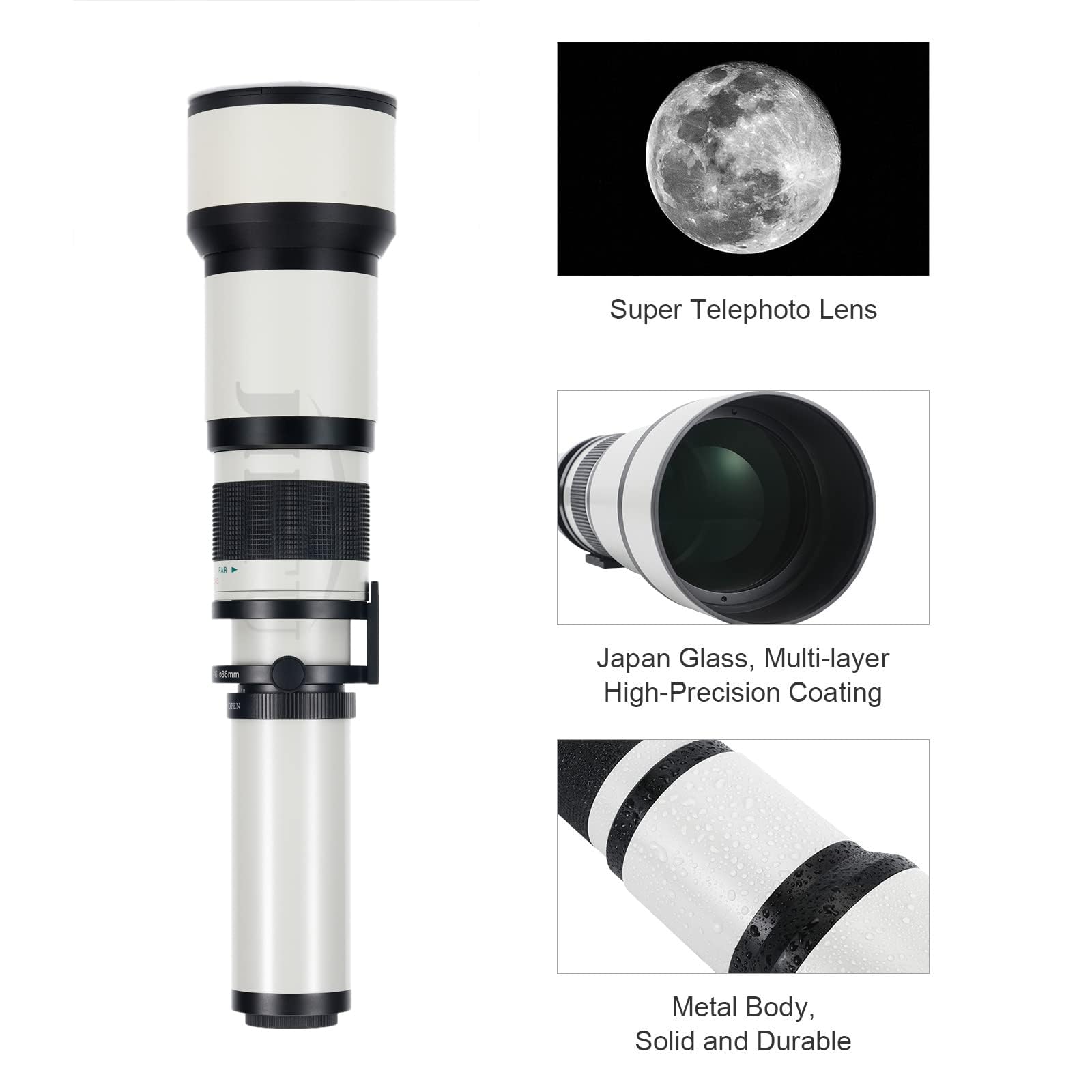 Ef/Ef S 650 1300Mm F/8 Telephoto Zoom Lens Manual Cameras Lenses+ T Mount For Canon Slr Cameras T8I/T7I/T7/T6S/T6I/T6/T5I/T5/T4I/T3I/T3/T2I/60D 4000D 2000D 90D 5D Iii /250D/750D/760D/1200D/1300D/6D