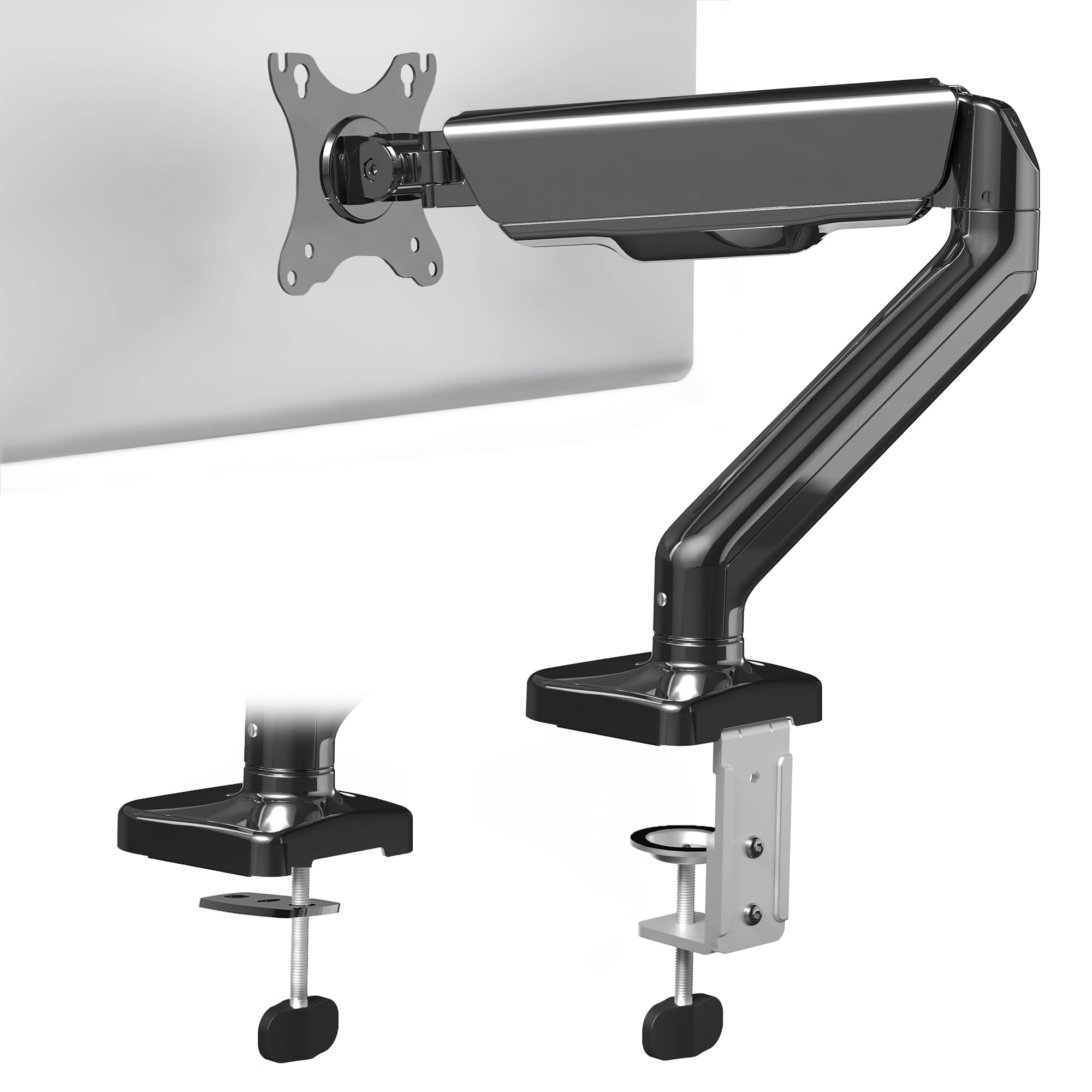 VIVO Single Monitor Height Adjustable Counterbalance Pneumatic Arm Desk Mount Stand, Classic, Universal VESA Fits Screens up to 32 inches, STAND V001O