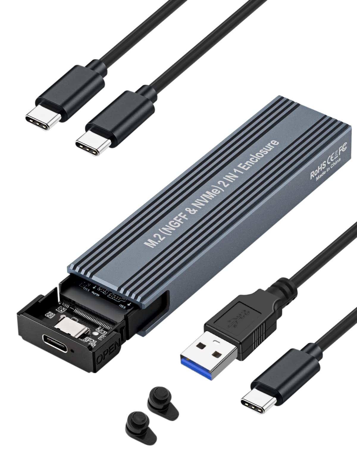 M.2 Nvme Sata Ssd Enclosure Adapter ,V Vcom Tool Free Usb 3.2 Gen 2 10Gbps Nvme Pci E 6Gbps Sata M Key / B+M Key Solid State Dri