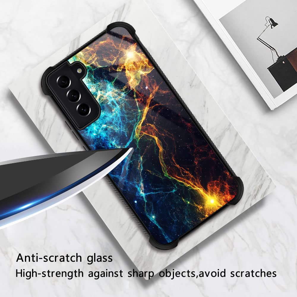 ZHEGAILIAN Phone Case for Samsung Galaxy S21 Plus Blue Flame Organic Glass TPU Bumper