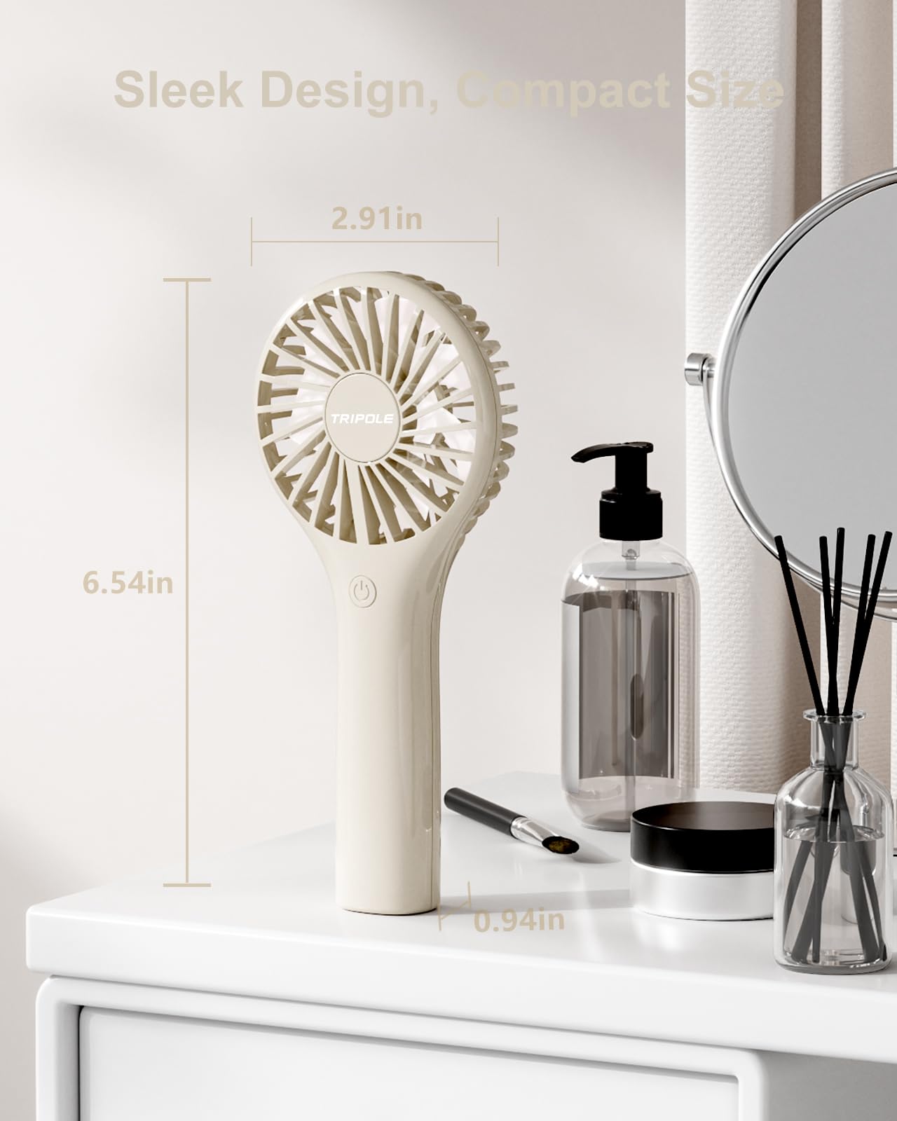 Tripole Mini Handheld Fan Portable Personal Fan With 3 Speed, Powerful Little Battery Hand Held Fan For Travel Trip Outdoor Conc