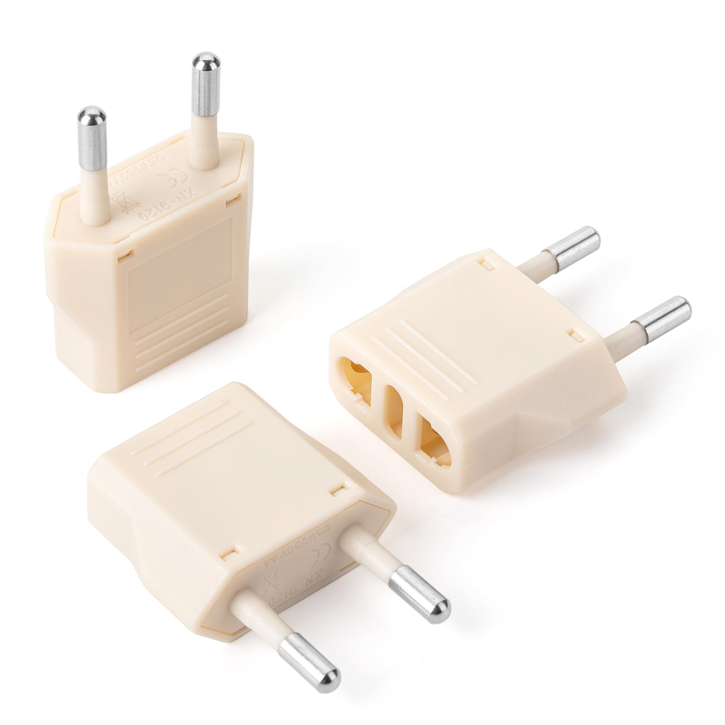 Bates  European Travel Plug Adapter, 3 Pack, Light Beige, European Plug Adapter, Us To Europe Plug Adapter, Adapter For Europe P