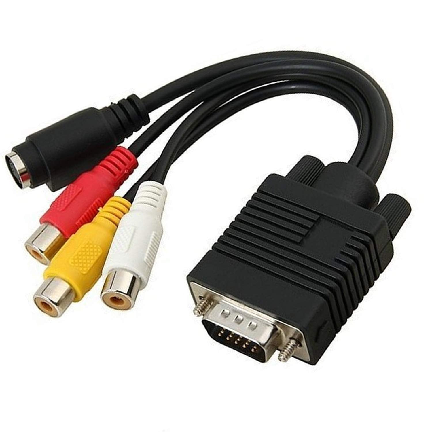 OUOU VGA to RCA Cable?2 Pack ?VGA Male to S-Video 3 RCA Jack Female Composite AV TV Out Adapter Converter Video Cable for TV PC 