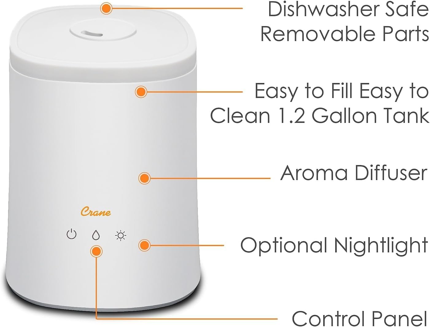 Crane Diffuser And Top Fill Ultrasonic Air Humidifiers For Bedroom And Office, 1.2 Gallon Cool Mist Humidifier For Large Room An