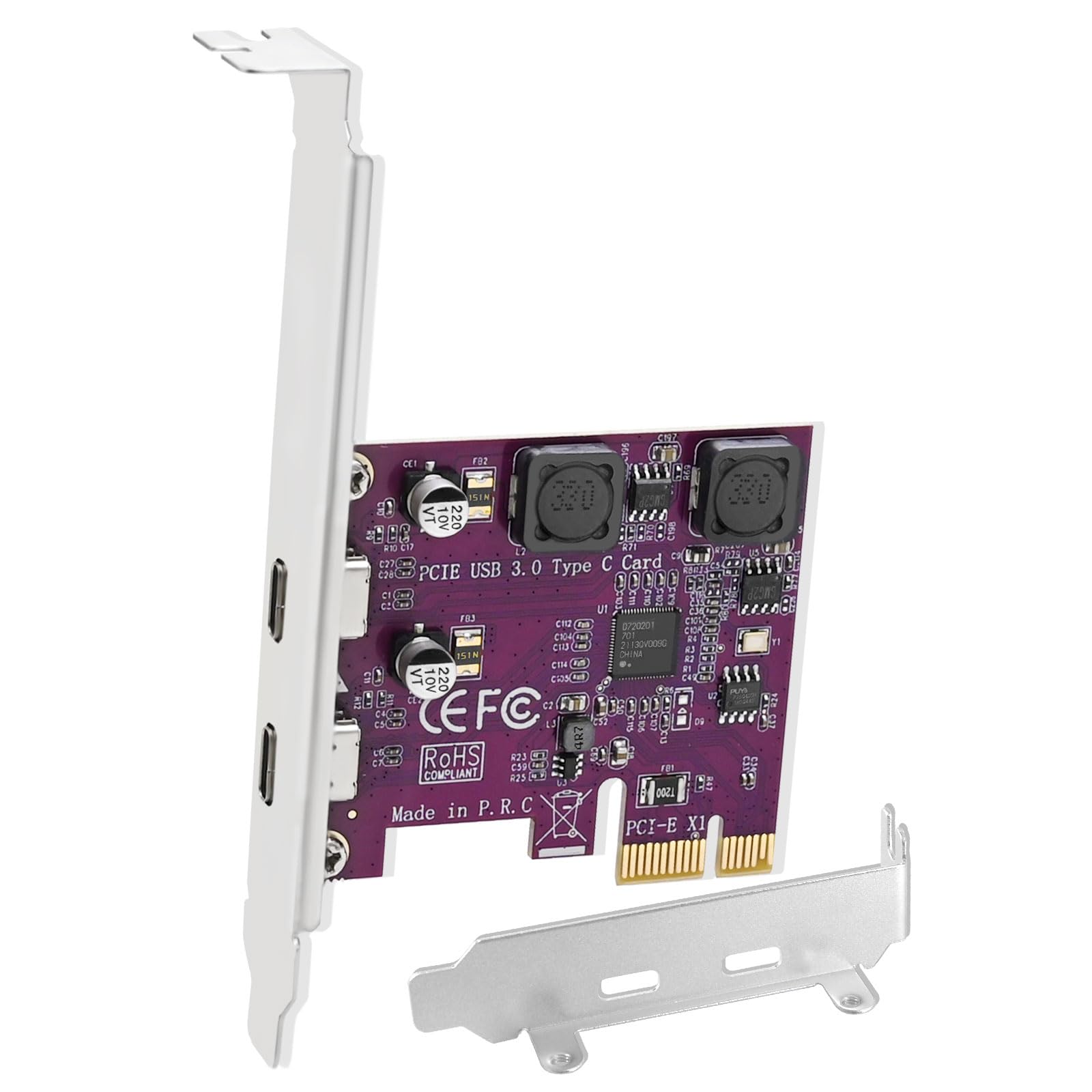 FebSmart 2X 5Gbps USB-C Ports PCI Express to USB 3.0 Expansion Card for Windows 11, 10, 8.x, 7, Vista, XP Desktop PCs, Built in 