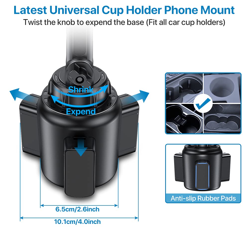Miracase Universal Cup Phone Holder For Car, [Upgraded Version] Adjustable Long Neck Car Cup Holder Phone Mount Cradle Friendly