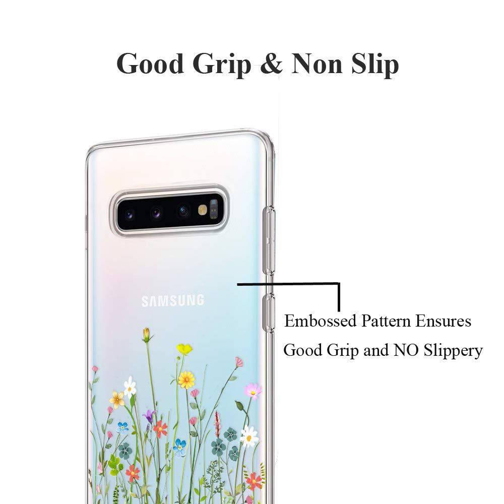 Unov Case For Galaxy S10 Case Clear With Design Soft Tpu Shock Absorption Slim Embossed Floral Pattern Protective Back Cover For