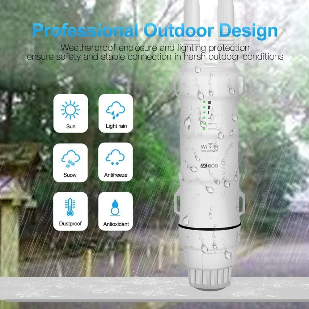 Outdoor Wifi Access Point,Wavlink Wifi Router Extender,Ac600 High Power Dual Band 2.4+5G Wireless Router/Ap/Wi Fi Range Extender 3 In 1 Weatherproof With Poe For Courtyard,Rv,Campsite