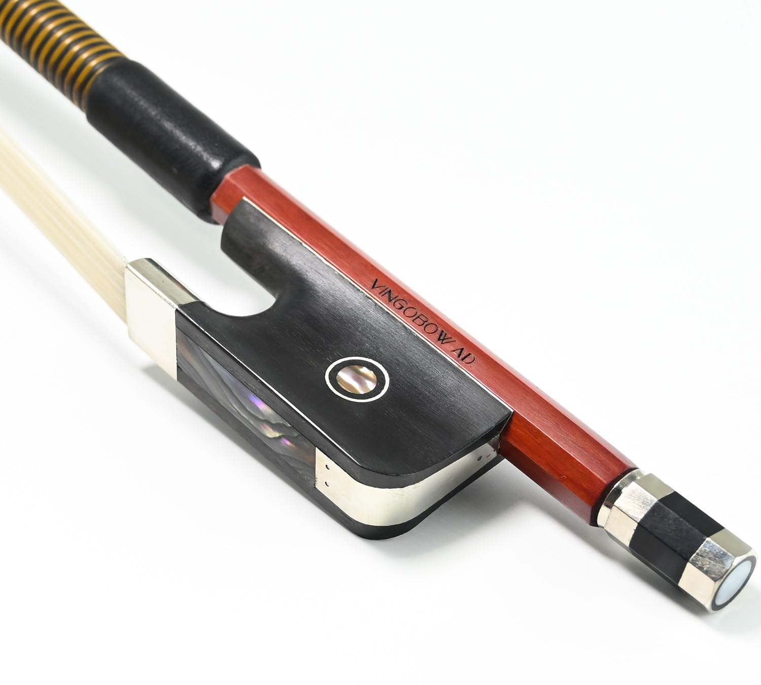 Full 4/4 Size 72.5cm Natural White Horse Hair Upright French Bass Bow VINGOBOW 310BF Colorful Abalone Shell Straight for Advance