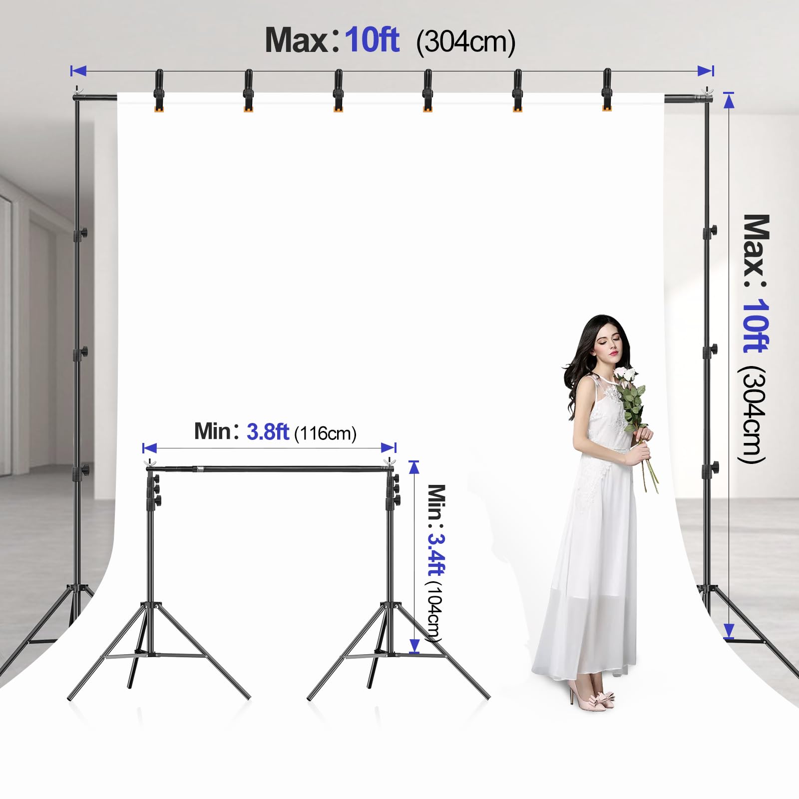 Emart 10X10Ft Backdrop Stand, Photo Video Studio Adjustable Heavy Duty Background Support System Kit For Photography Parties Wed