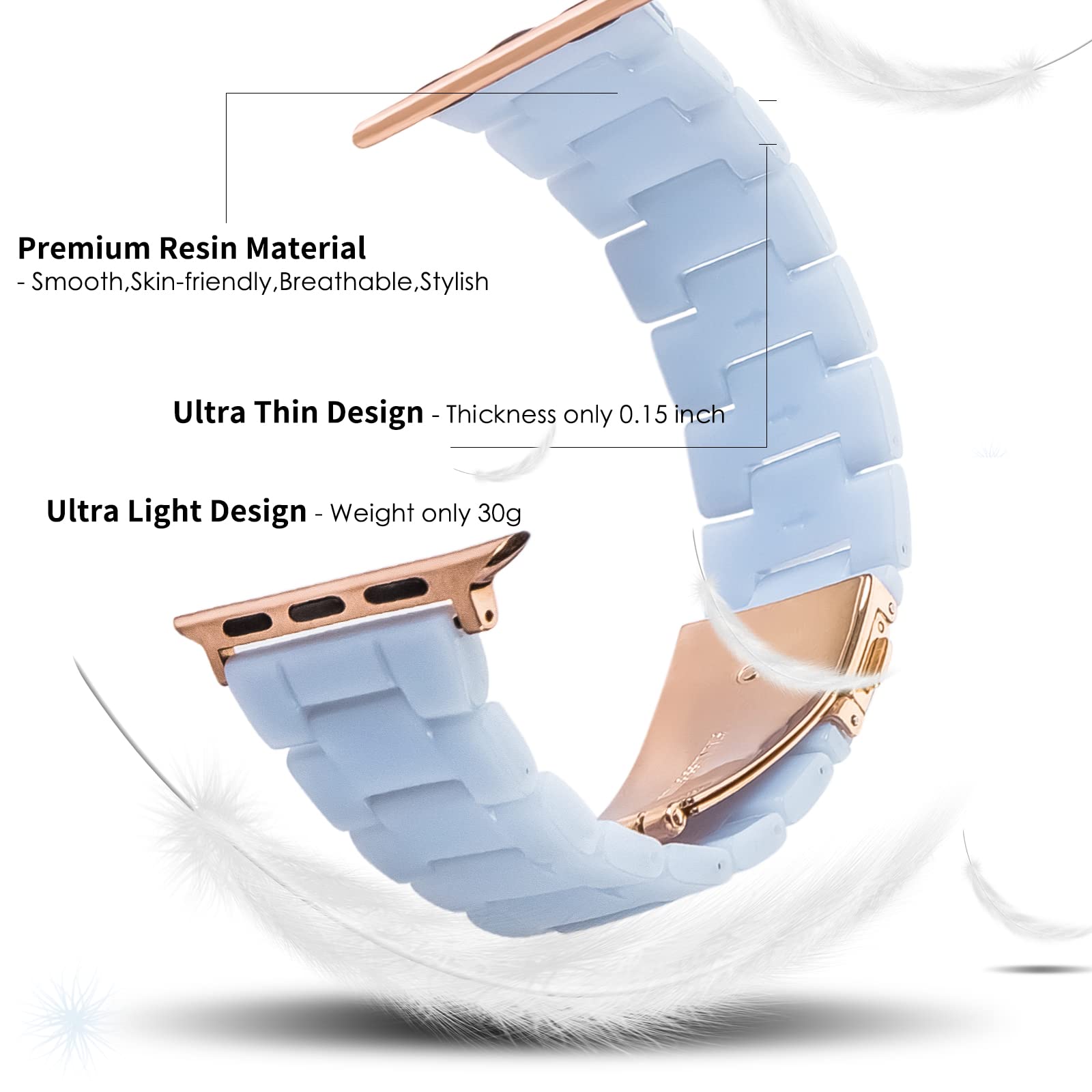 Hopo Compatible With Apple Watch Band Series 8 Series 7 Series Se Series 6 5 4 3 2 1 Thin Light Resin Strap Bracelet With Stainl