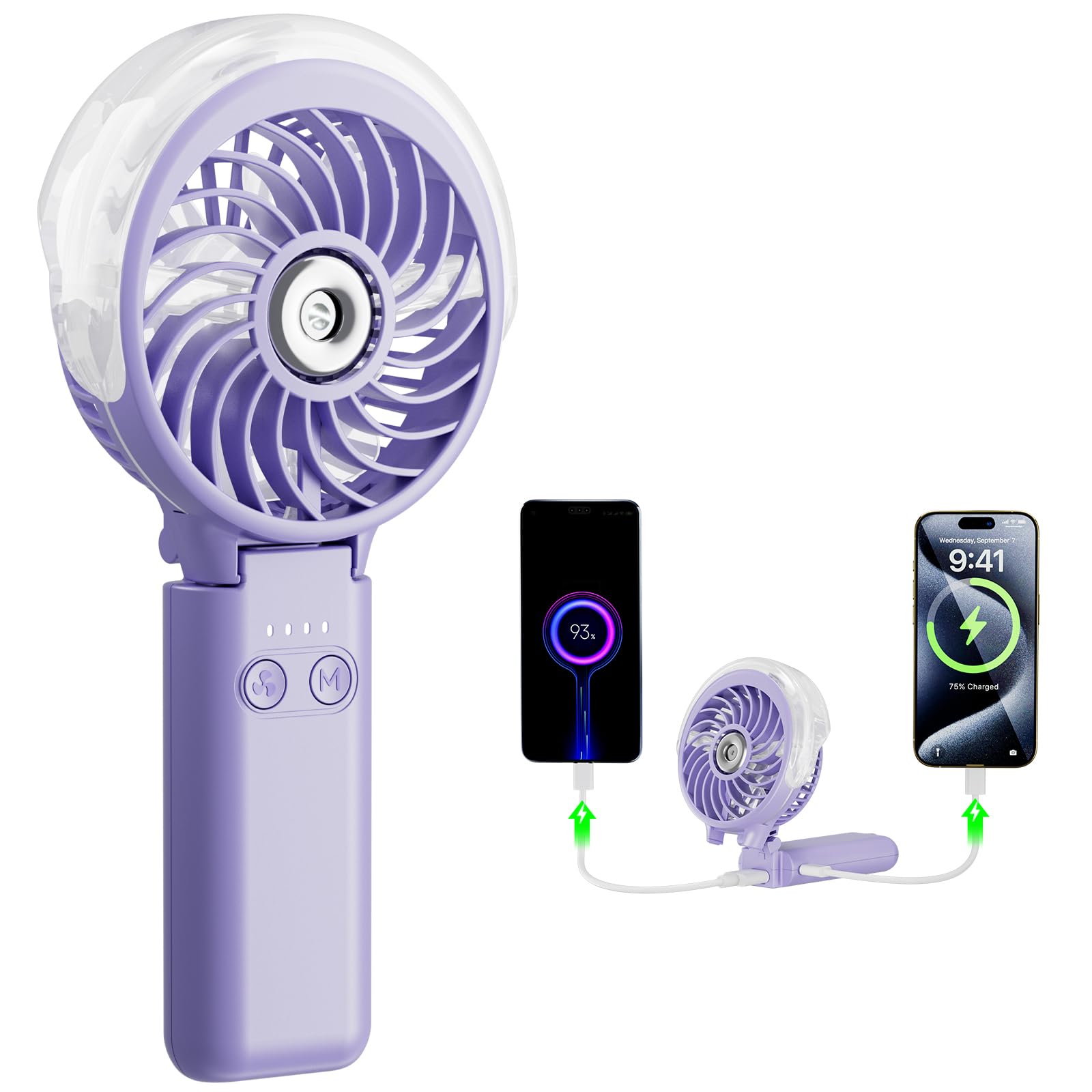 HandFan 5200mAh Upgraded Portable Misting Fan, Rechargeable Handheld Mister Fan, Spray Water Mist Fans, Mini Cooling AC Ice Fans