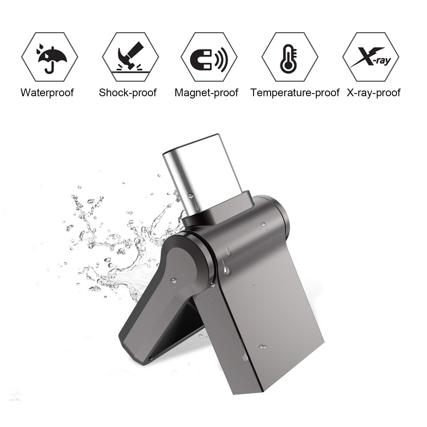 Type C Otg Usb Flash Drive 64Gb, Kalsan 64Gb Usb 3.0+Type C 2 In 1 Otg Dual Waterproofusb Memory Stick With Keychain Metal Black