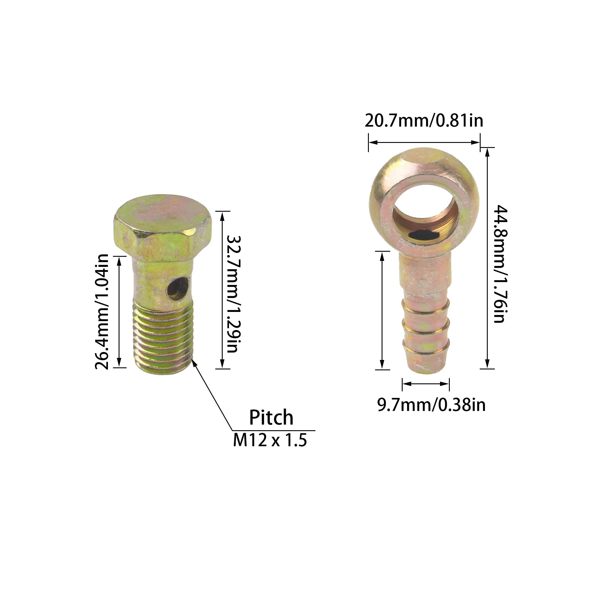 Rrina 2 Sets M12 Banjo Hose Barb Bolt Fittings Banjo Bolt Screw Crush Washer Kit For Car Motorcycle (M12X1.5)