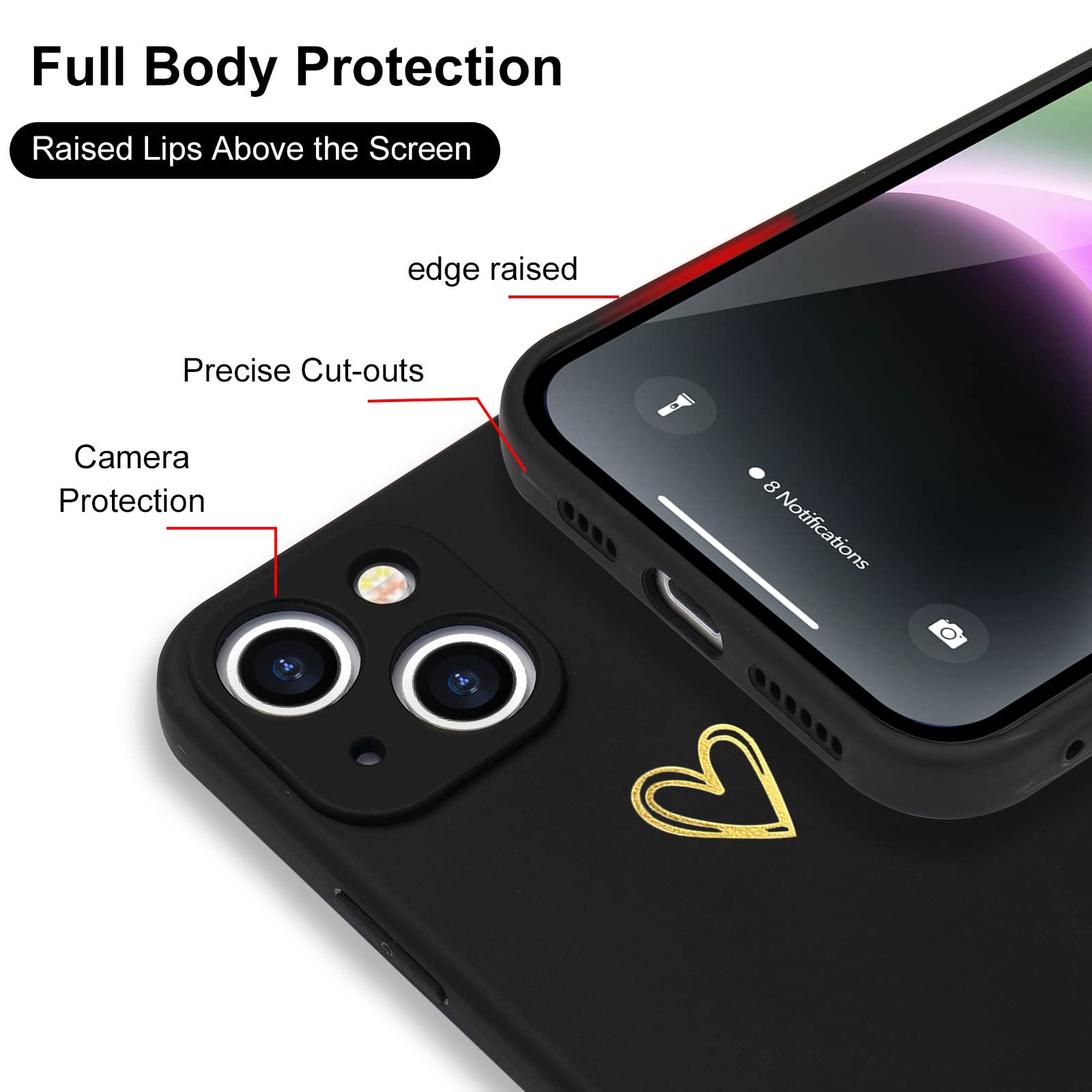 Wirvyuer For Iphone 14 Case Cute Slim Shockproof Phone Case With Wireless Charging Support And Protection, Black