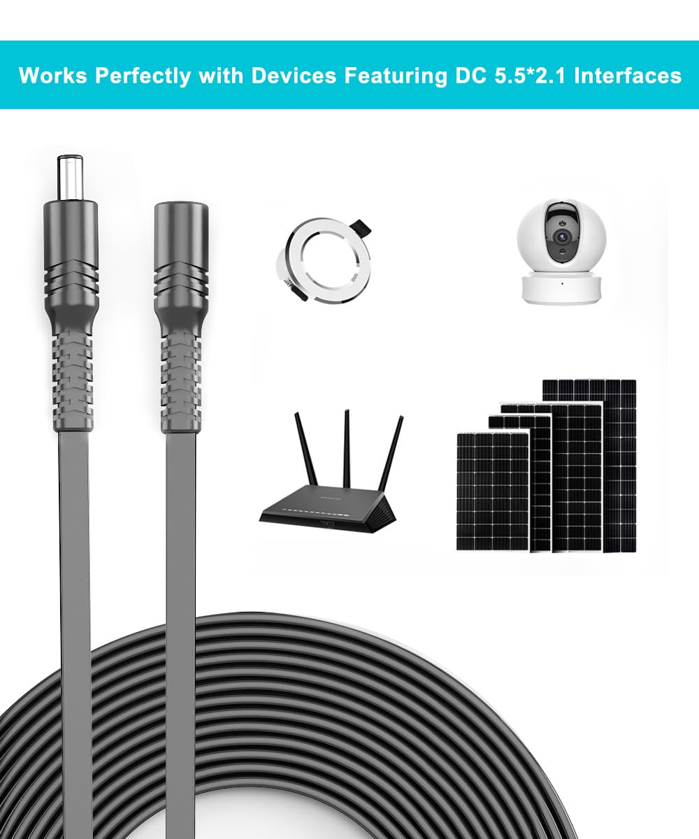 Basesailor 12V Dc Extension Cable 20Ft 2 Pack,5V 9V 24V 2.1Mm X 5.5Mm 5521 Power Supply Adapter Long Flat Extender Cord,Female T