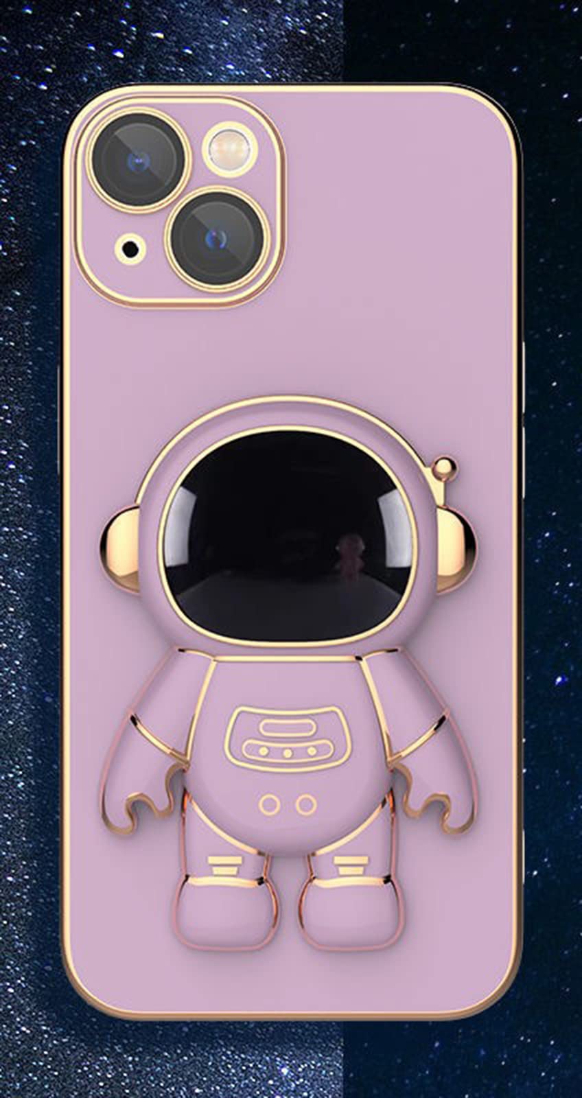 fmuxqje 6D Plating Astronaut Hidden Stand Phone Case Thermoplastic Polyurethane Purple for iPhone 14 Pro