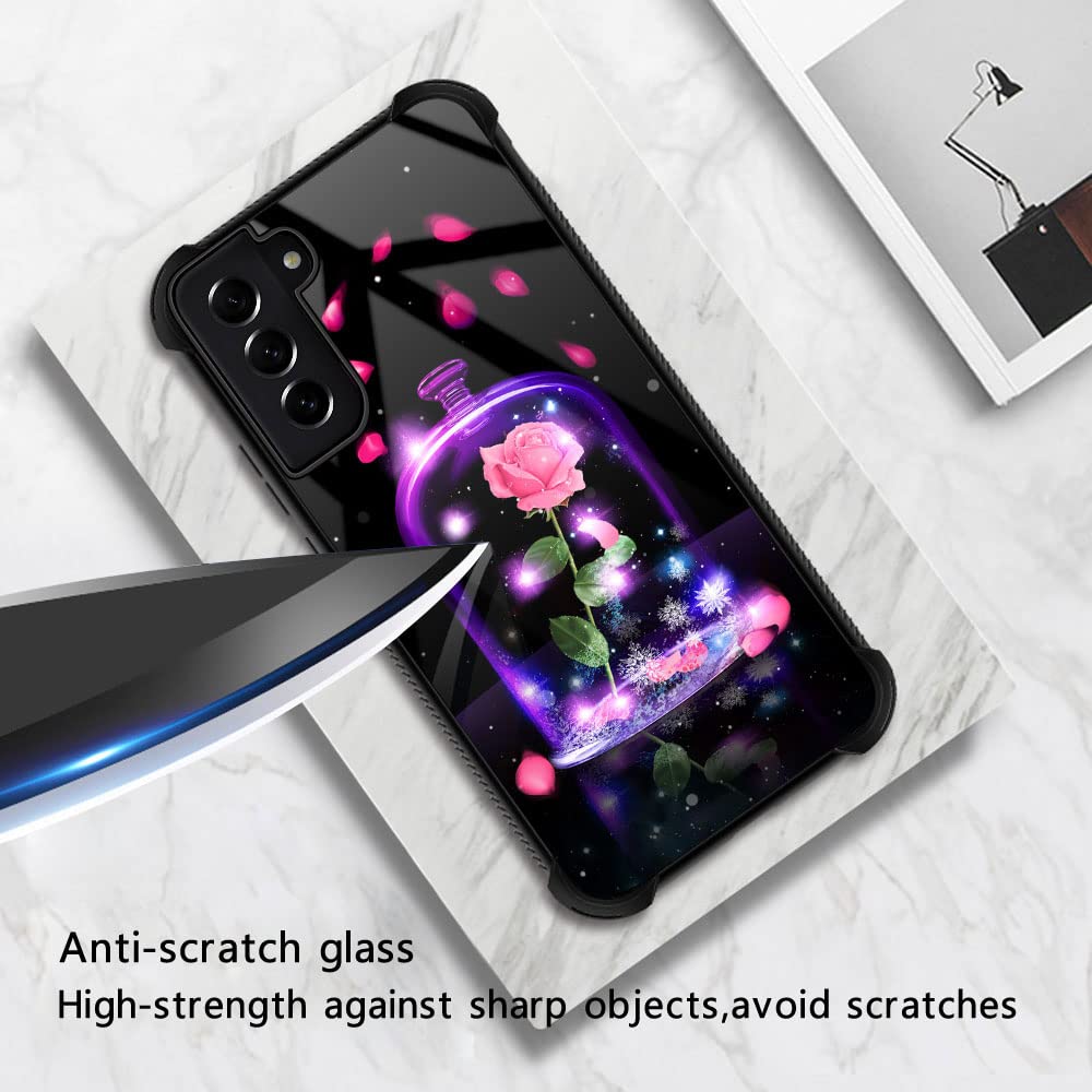 ZHEGAILIAN Phone Case Samsung Galaxy S21 FE 5G Rose Vase Pattern Anti-Scratch Shockproof TPU Organic Glass