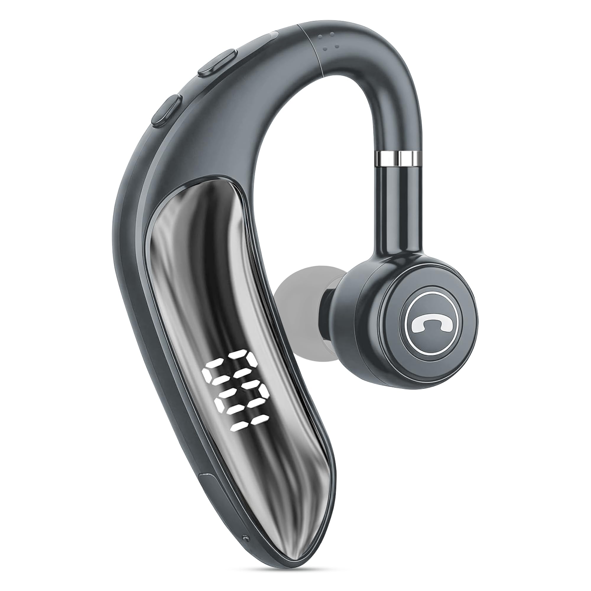 Bluetooth Headset V5.4, 23H Talk Time Wireless Headphone Cell Phone Earpiece with LED Display, Handsfree Single Earbud with Mic 