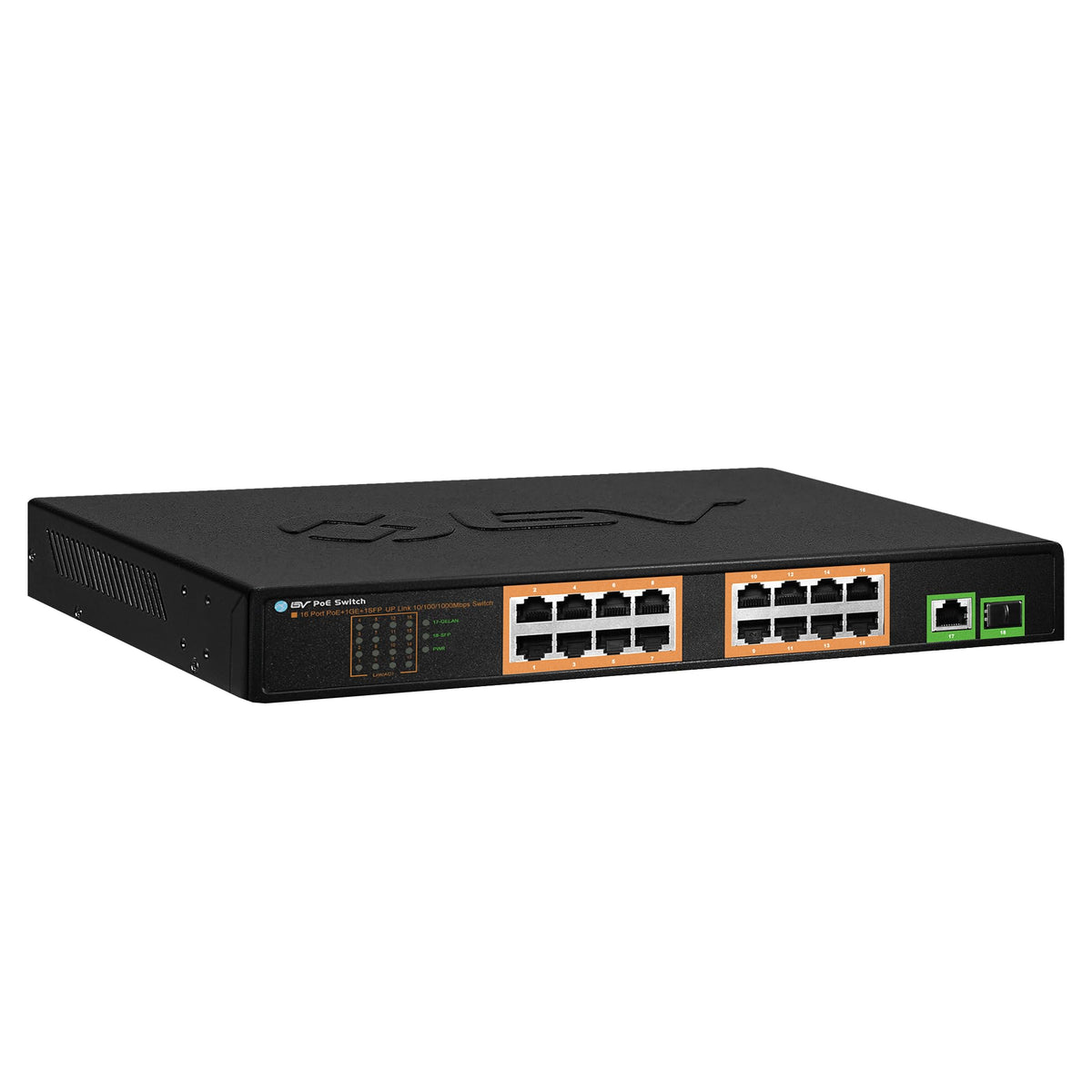 Bv Tech 18 Ports Long Range Poe+ Switch (16 Poe+ Ports | 2 Gigabit Ethernet Uplink)   19'' Rackmount   120W   802.3Af/At  Deskto