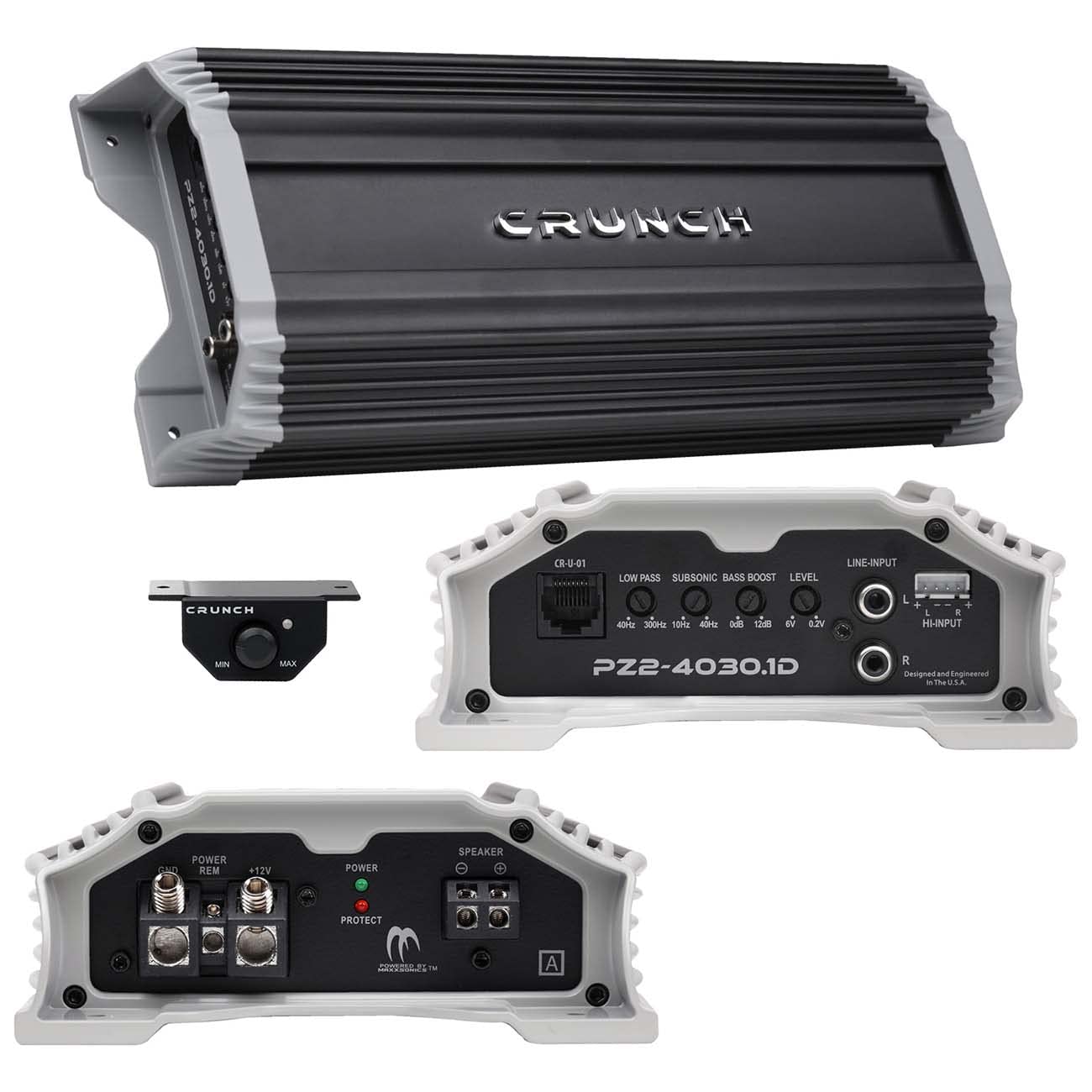 Crunch Pz2 4030.1D Powerzone 4000 Watt Mono Amplifier, Car Audio Amplifier, 1 Ohm Stable, Bass Remote Included
