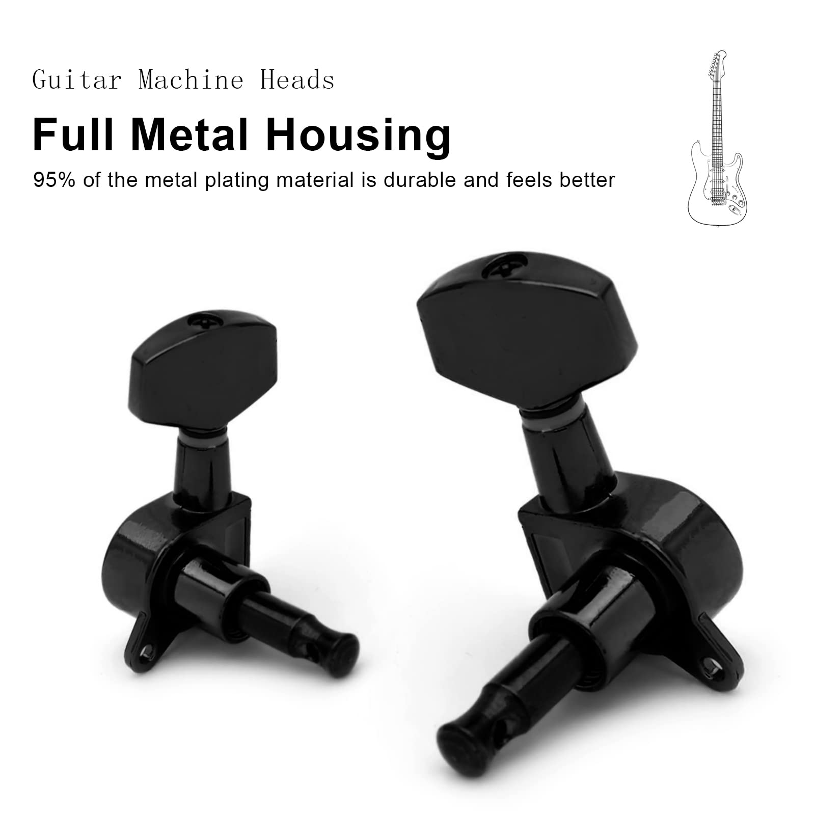 Saphue 6 Pieces 6R Guitar Tuner Pegs,Big Square Sealed Guitar Tuning Pegs Tuners Machine Heads,For Acoustic Or Electric Guitar (